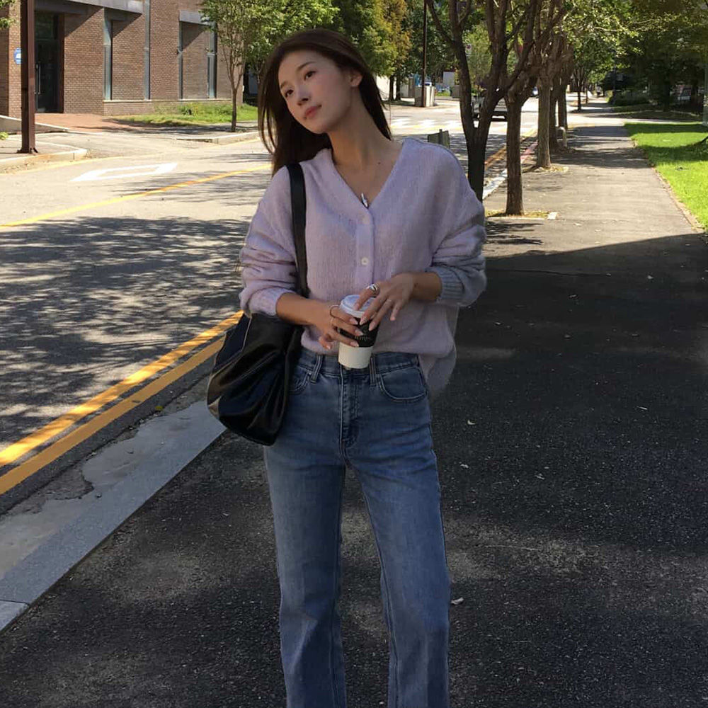 25FW 알파카혼방 투톤 배색 가디건 - 상품 이미지