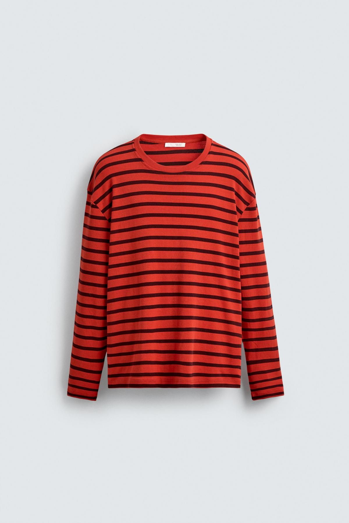 자라 스트라이프 레드 테크니컬 긴팔 티셔츠 4087/349 RED / BLACK - 메인 이미지