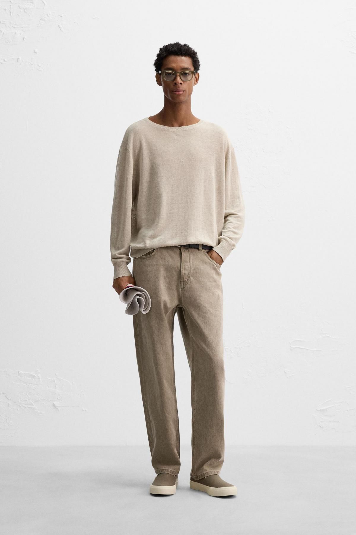 자라 라이트 린넨 라운드 니트 스웨터 2893/336 BEIGE MARL - 상세 이미지 2