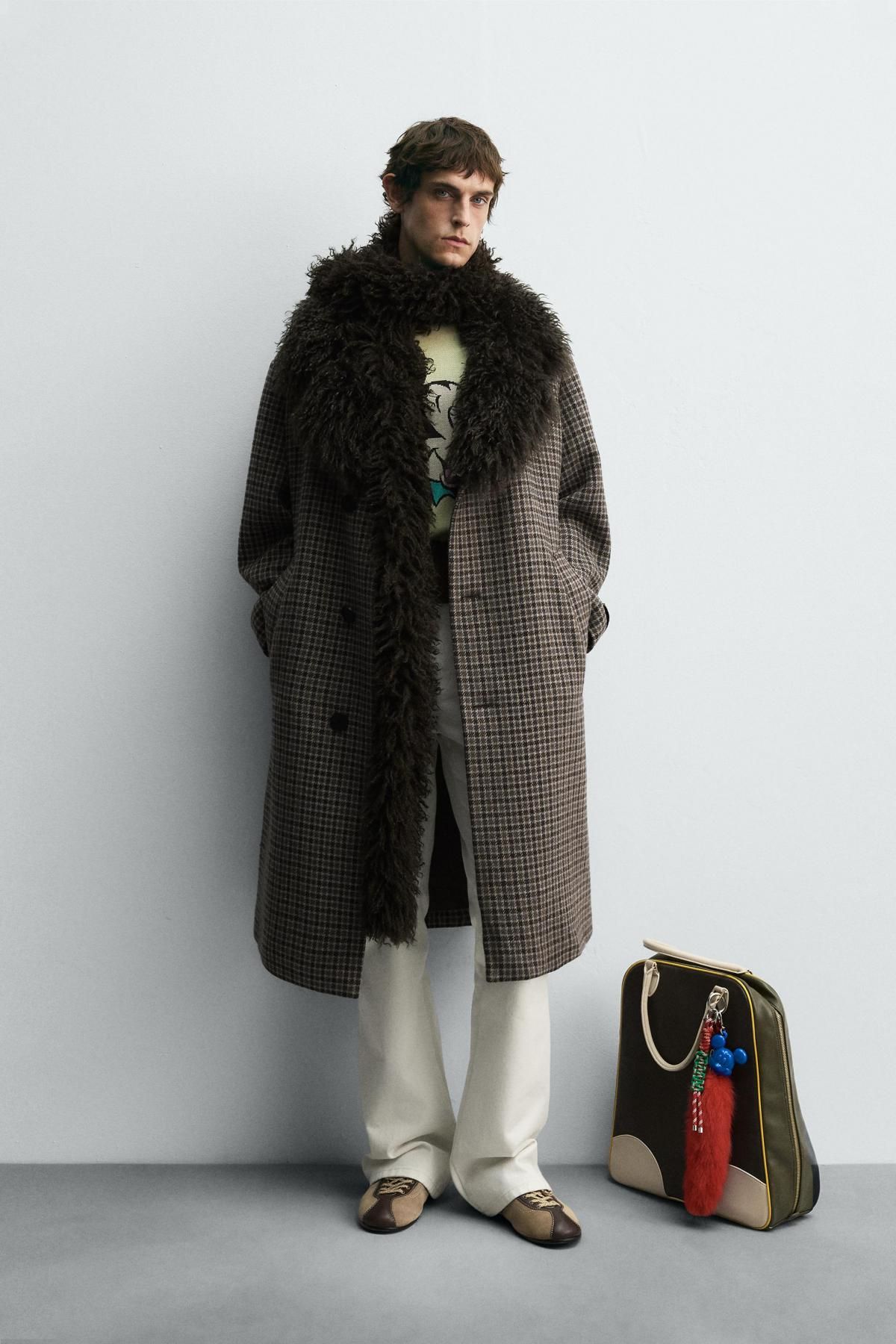 자라 오버핏 체크 퍼카라 싱글코트 X 해리 램버트 디즈니 5854/305 BROWN - 상세 이미지 2