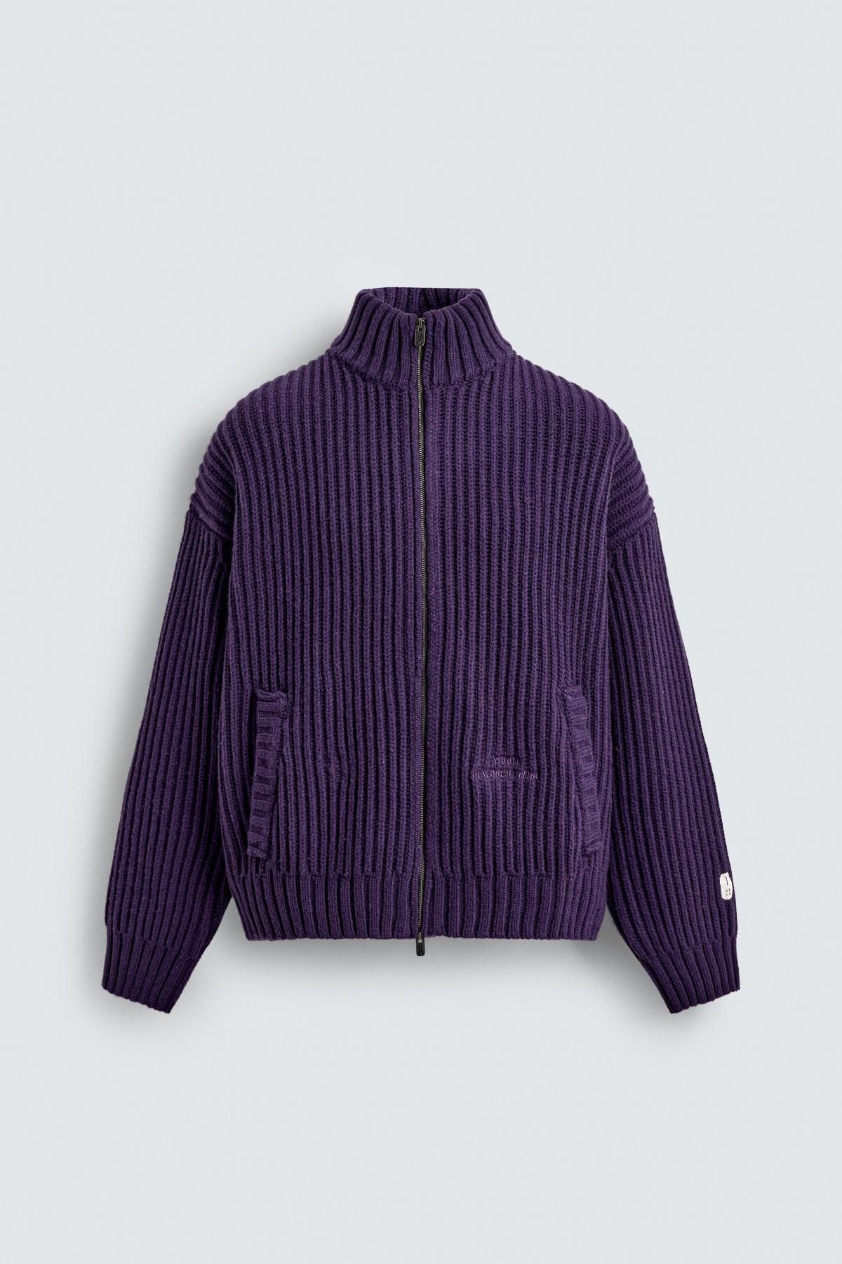 자라 하이넥 집업 퍼플 니트 가디건 9598/399 PURPLE - 메인 이미지