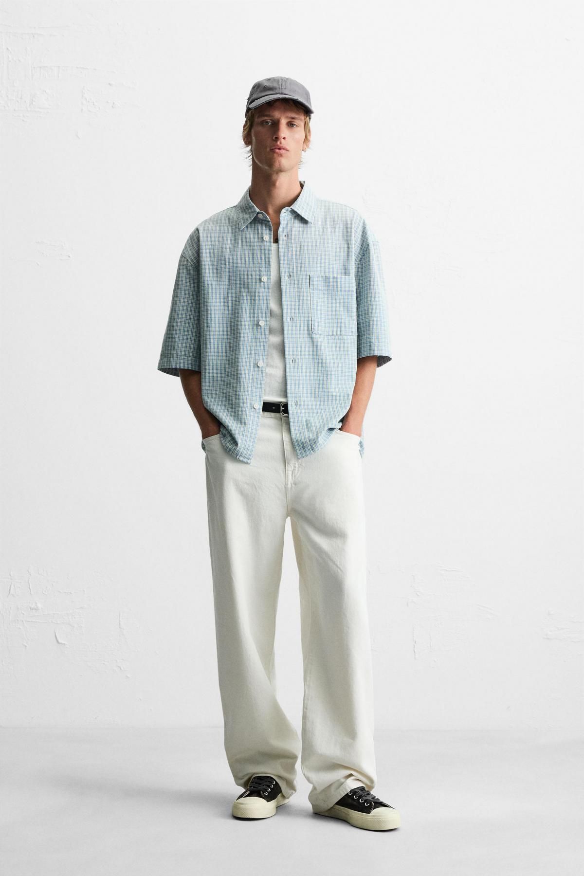 자라 체크 릴랙스핏 반팔 셔츠 7446/330 BLUE/WHITE - 상세 이미지 2