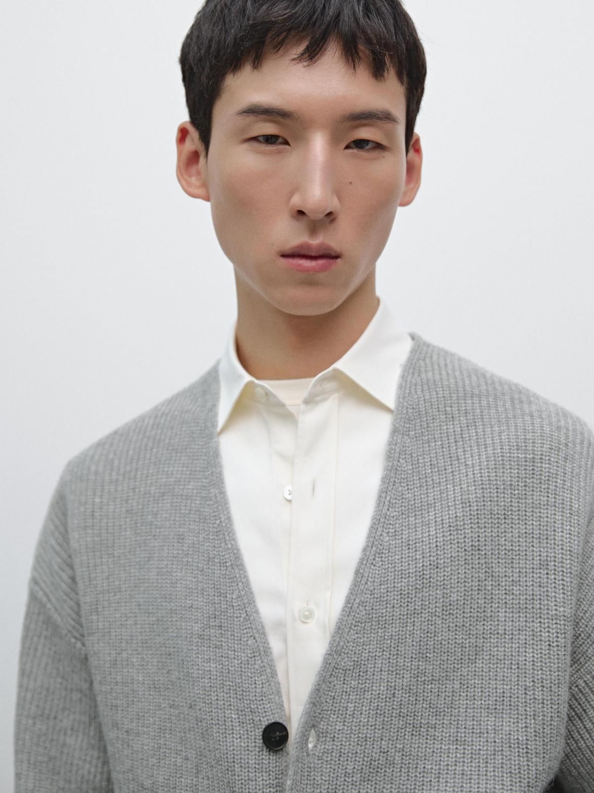 마시모두띠 미니멀 울블렌드 브이넥 니트 가디건 0971/700 PALE GREY - 상세 이미지 5