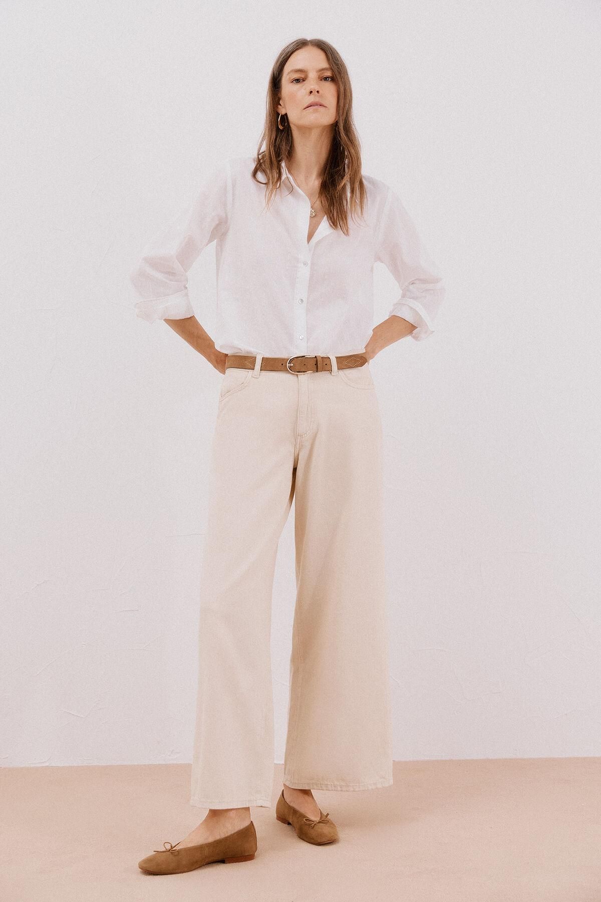 꼬르떼피엘 하이웨이스트 롱 팔라초 와이드 팬츠 8822019 MARFIL - 상세 이미지 3