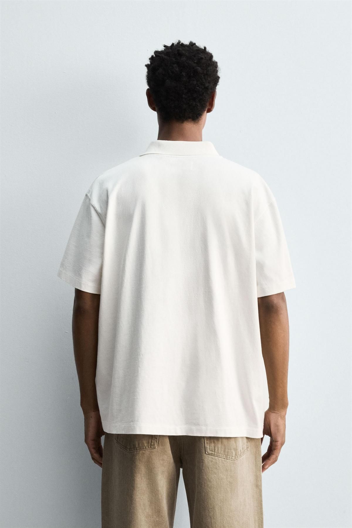 자라 워시드 레귤러핏 코튼 반팔 폴로셔츠 4161/302 OYSTER-WHITE - 상세 이미지 4