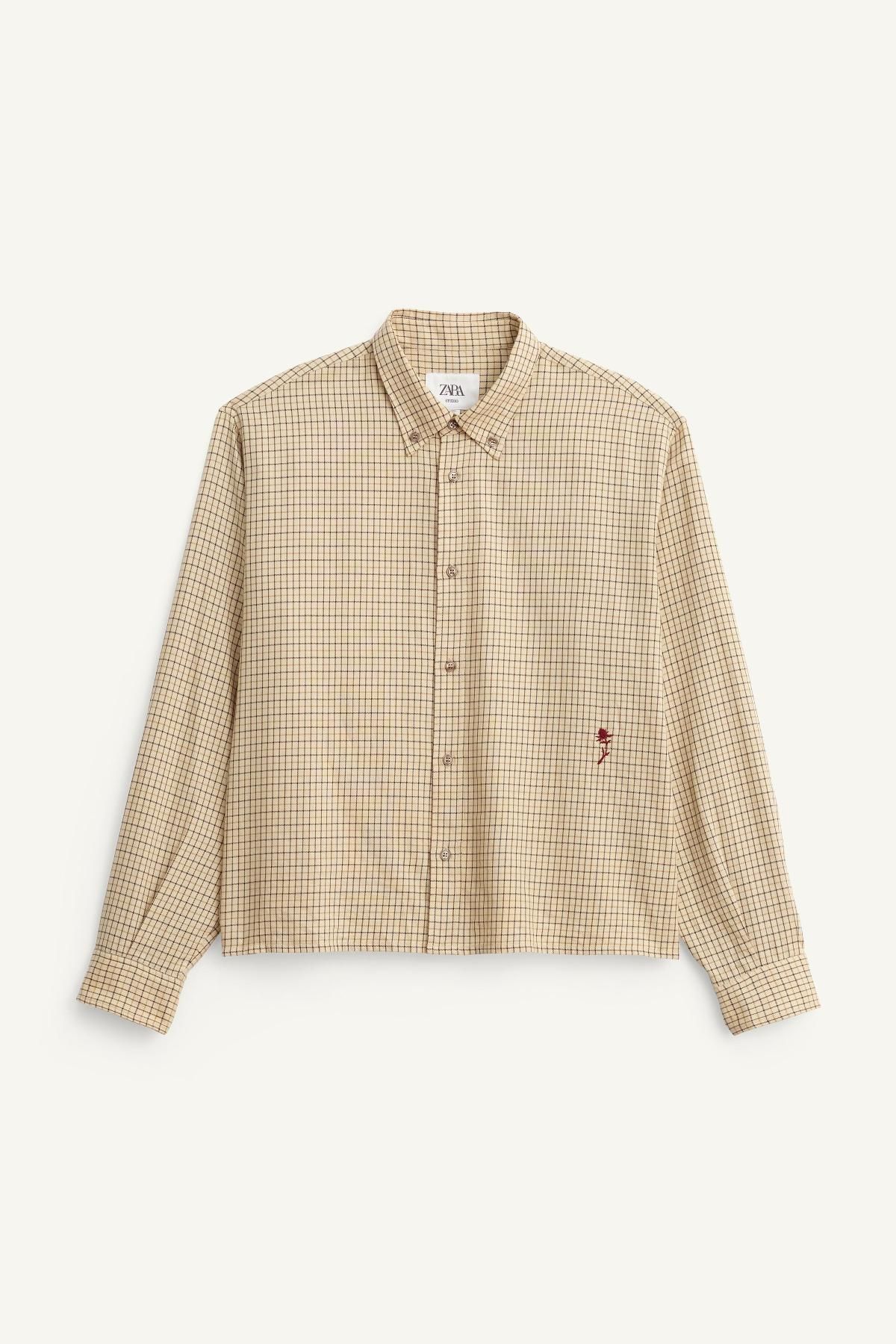 자라 한정판 체크 크롭핏 긴팔 셔츠 3085/700 ECRU / BROWN - 메인 이미지