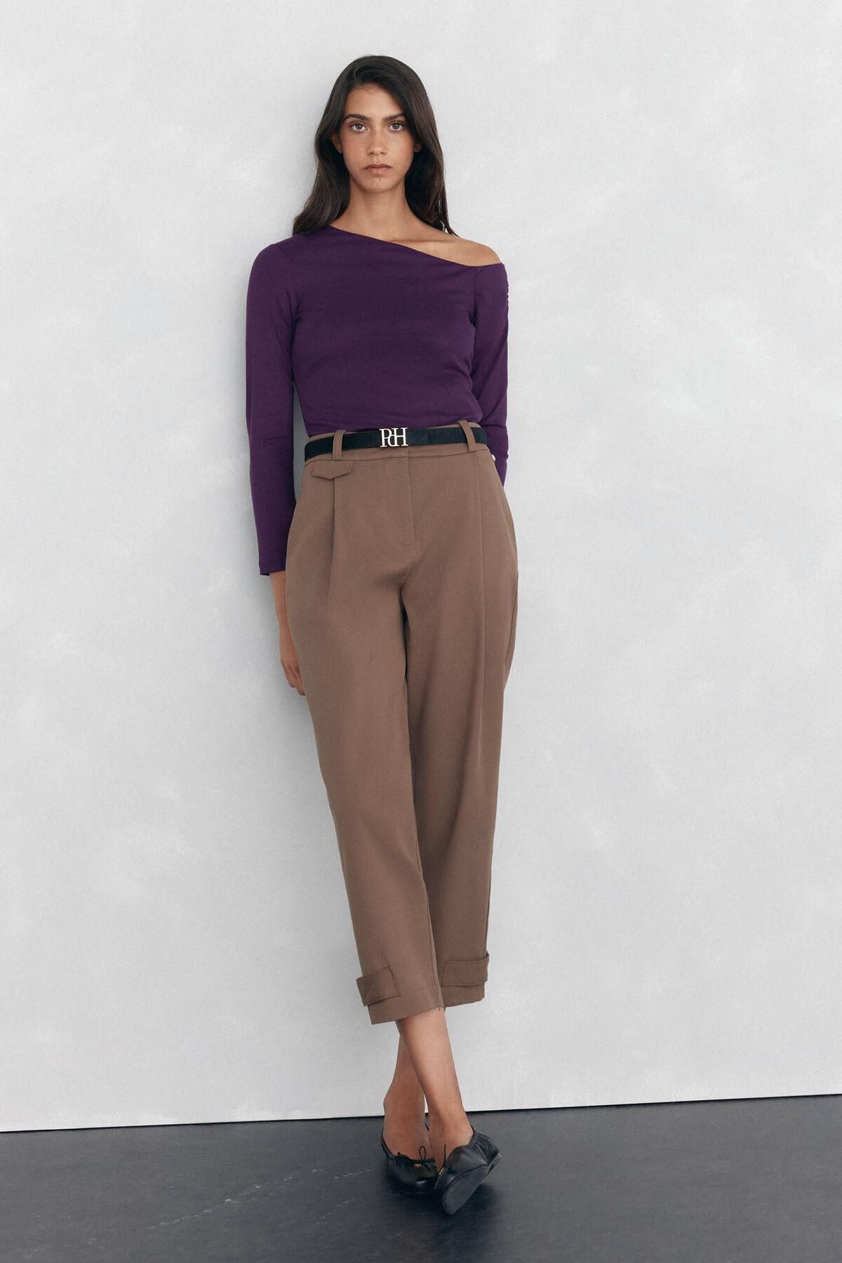 페드로 델 이에로 핀턱 미디웨이스트 슬랙스 팬츠 7602505 MARRON - 상세 이미지 3