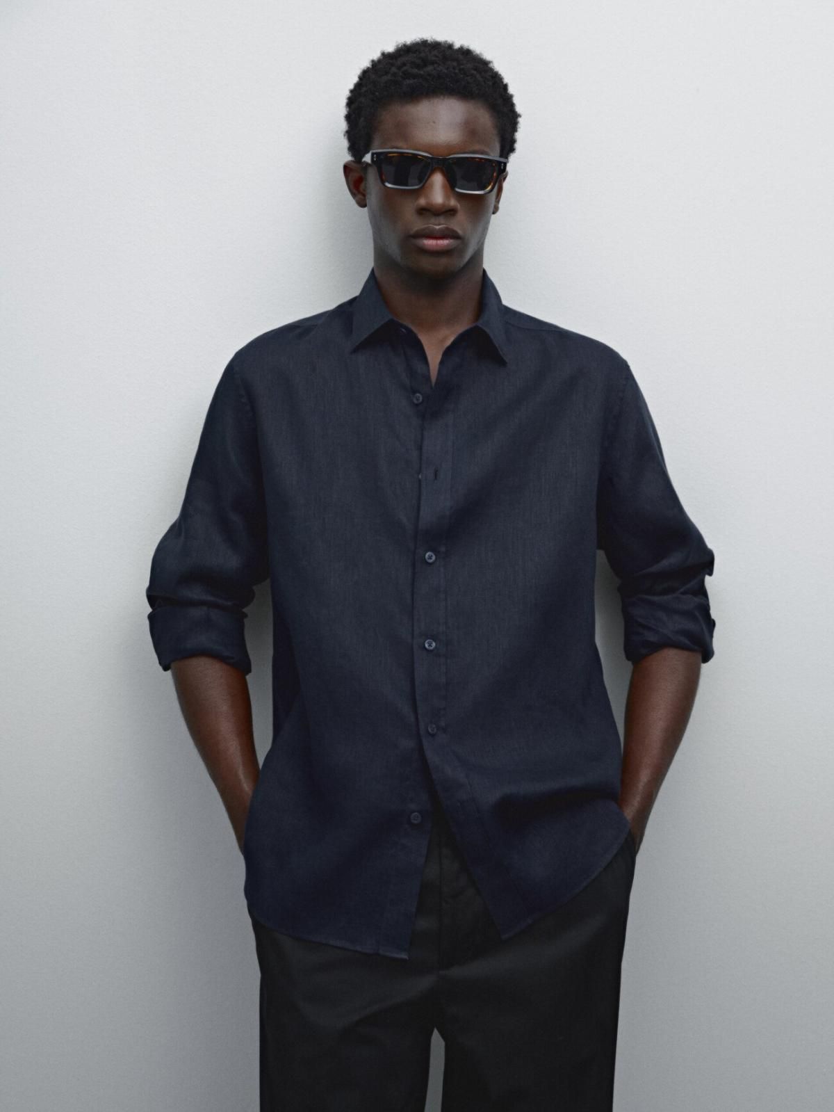 마시모두띠 100 리넨 셔츠 0100/777 NAVY BLUE - 상세 이미지 3