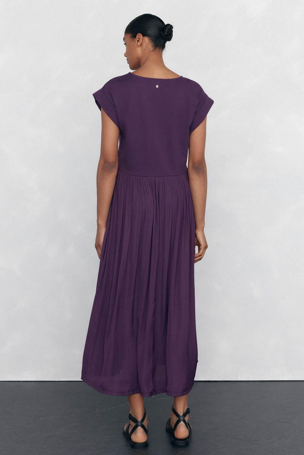 페드로 델 이에로 새틴 포켓 플루이드 반팔 미디 원피스 6192933 MORADO - 상세 이미지 4