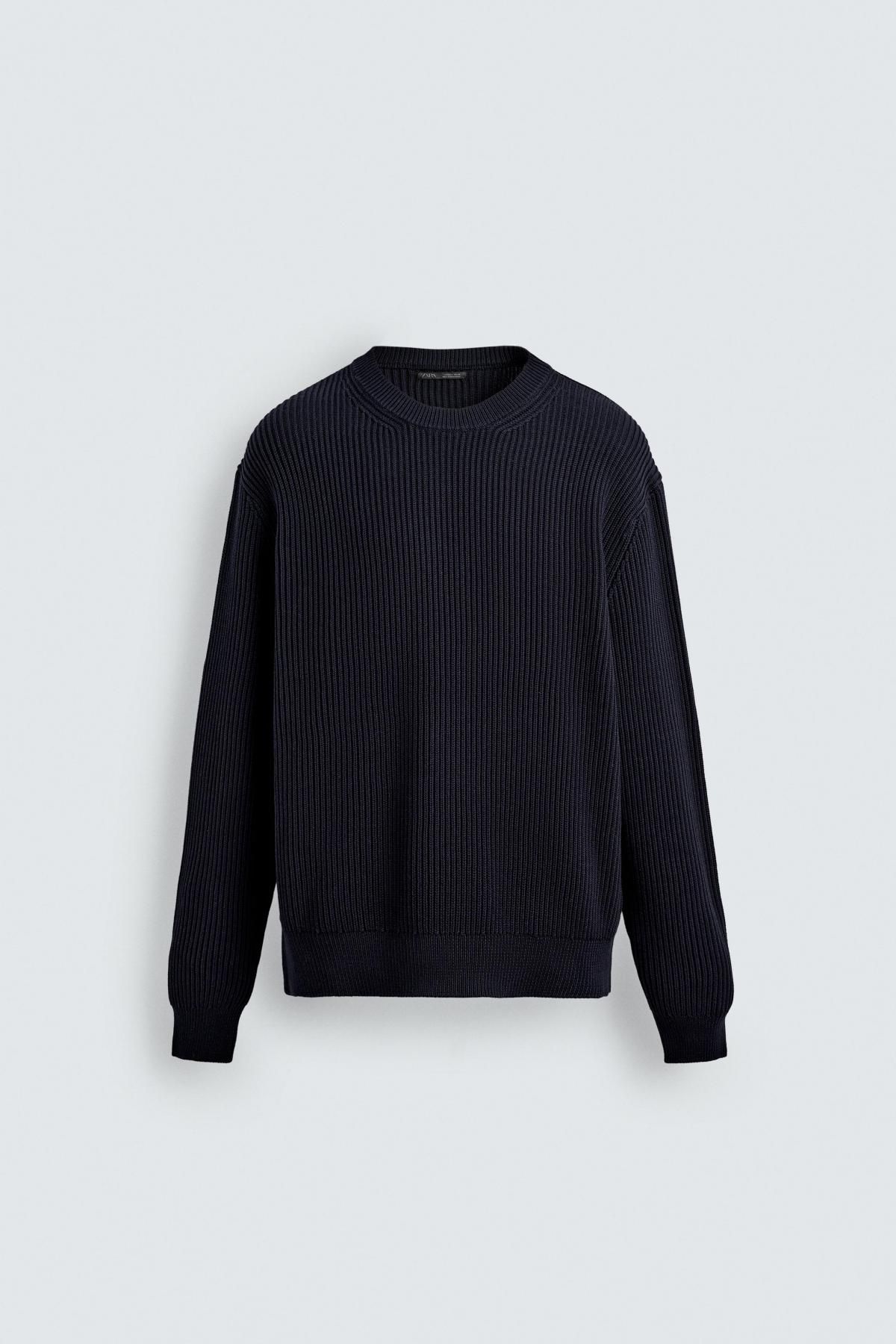 자라 골지 텍스처 라운드 니트 스웨터 3284/305 NAVY BLUE - 상품 이미지