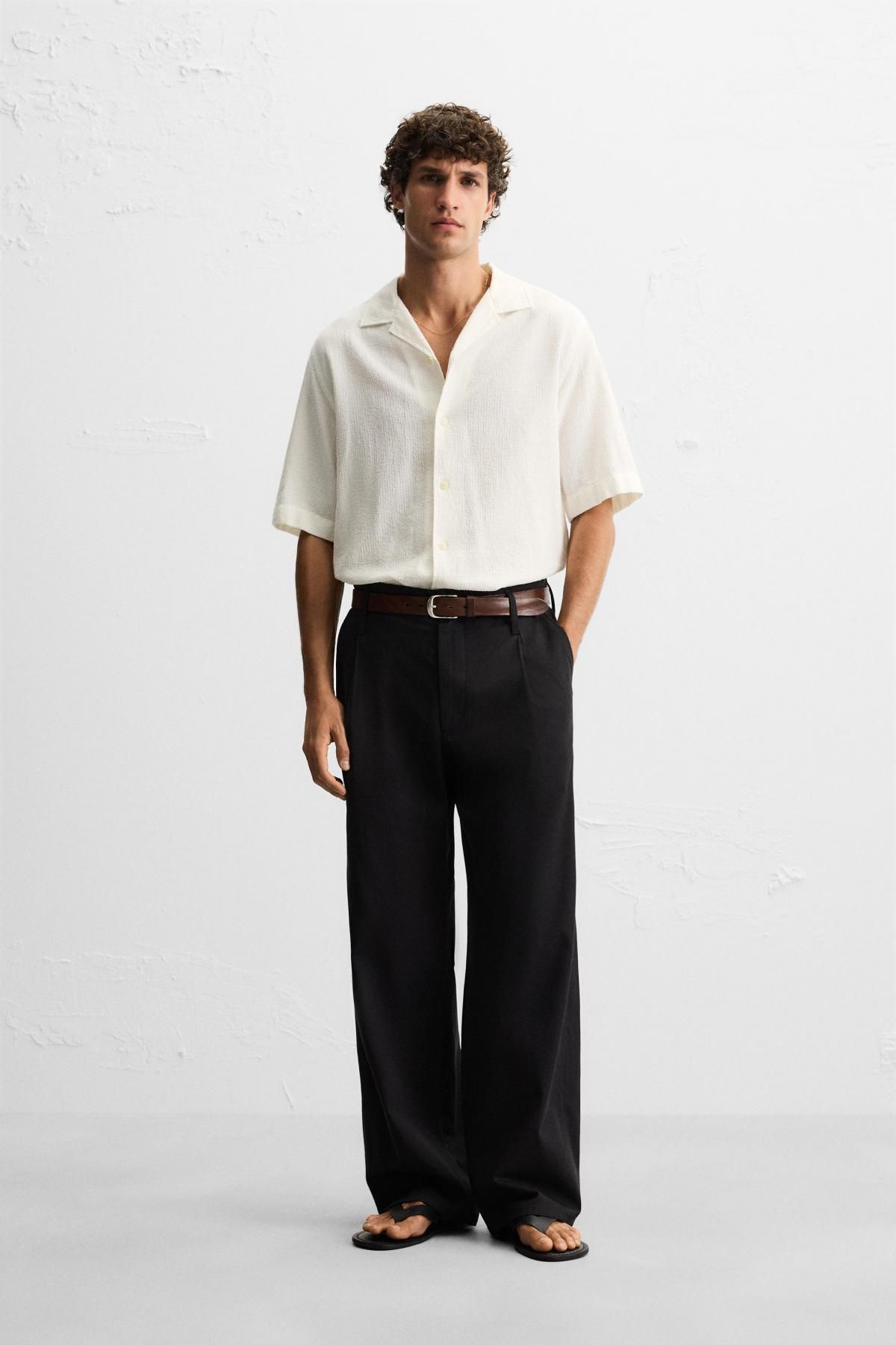 자라 텍스처 자카드 반팔 셔츠 7545/229 OYSTER-WHITE - 상세 이미지 2