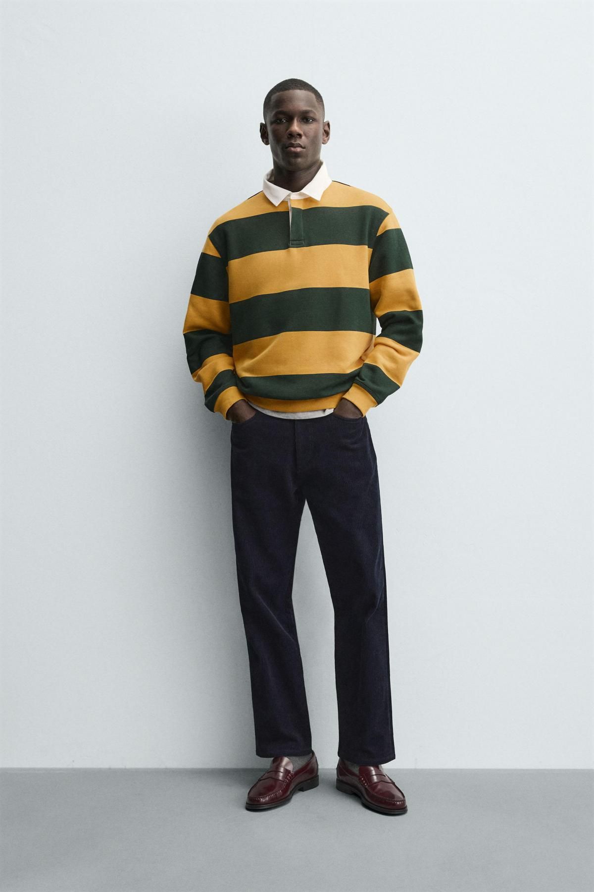 자라 스트라이프 컬러블록 긴팔 폴로 스웨트셔츠 0526/310 GREEN STRIPE - 상세 이미지 2