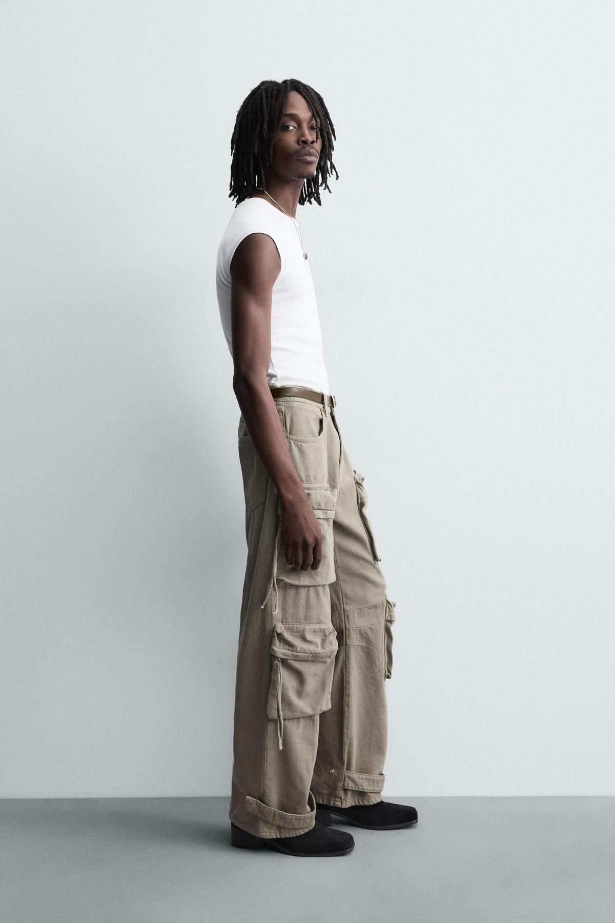 자라 테크니컬 멀티포켓 카고 와이드 팬츠 8062/351 SAND - 상세 이미지 5