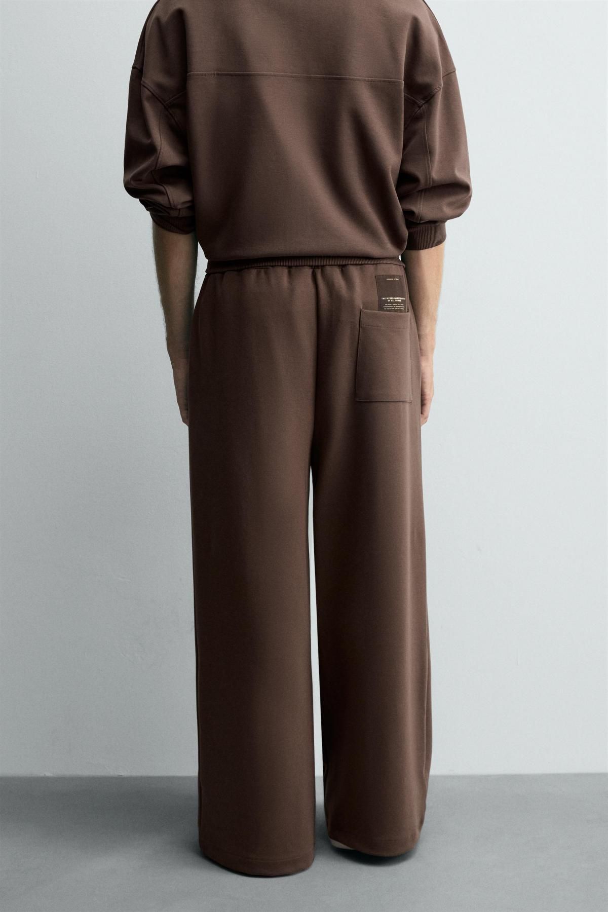 자라 와이드핏 테크니컬 스트레치 코튼 인터록 팬츠 0761/345 CHOCOLATE - 상세 이미지 4