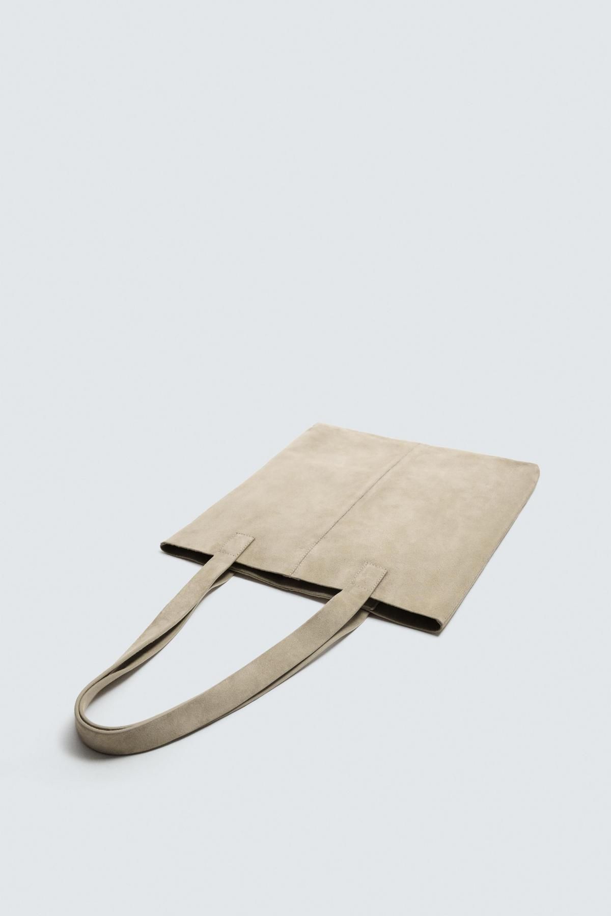자라 스플릿 스웨이드 레더 토트백 3394/620 SAND BROWN - 상세 이미지 4