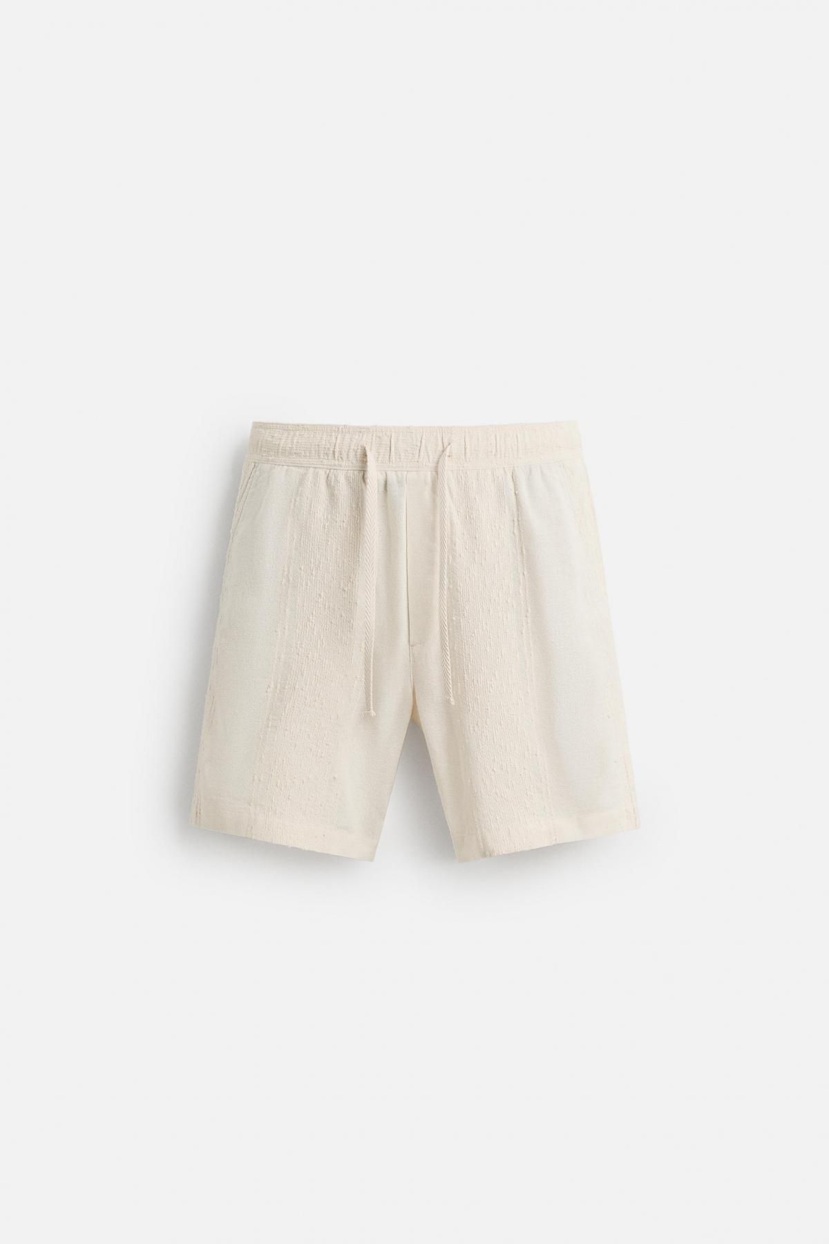 자라 자카드 텍스처 코튼 블렌드 밴딩 반바지 2675/440 OYSTER-WHITE - 메인 이미지