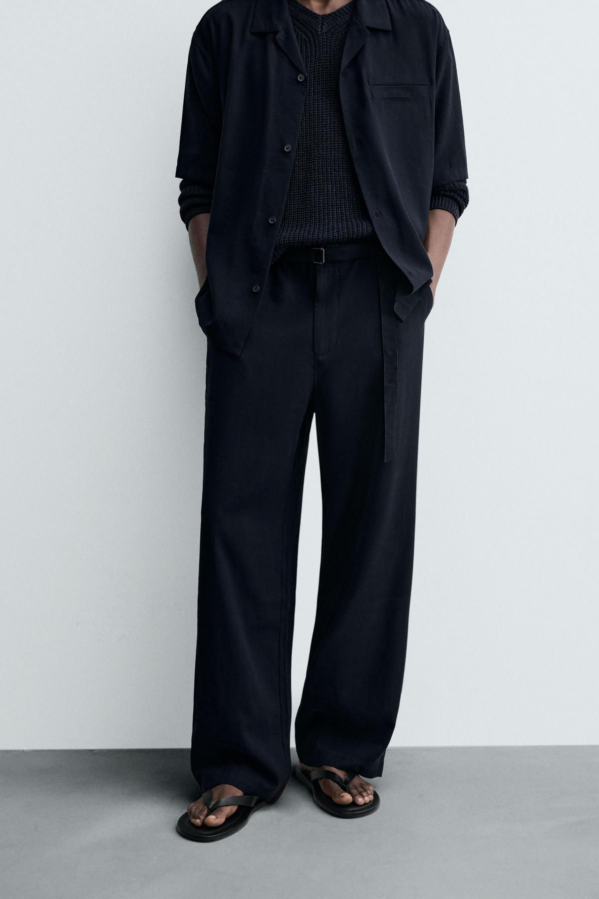 자라 와이드 릴랙스핏 테크니컬 벨트 팬츠 1195/336 NAVY BLUE - 메인 이미지