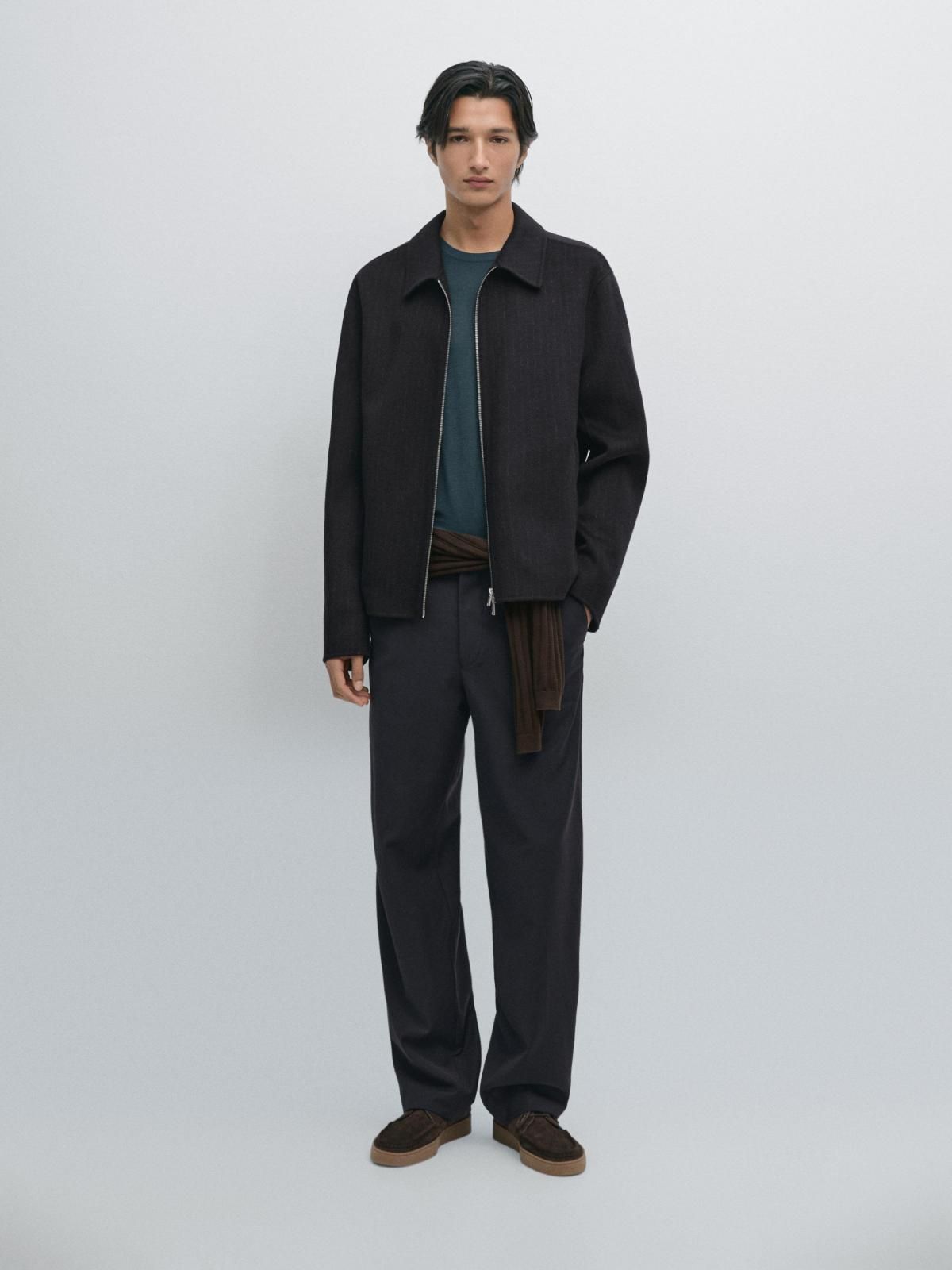 마시모두띠 테크니컬 핀스트라이프 울블렌드 집업 재킷 2835/381 NAVY BLUE - 상세 이미지 2