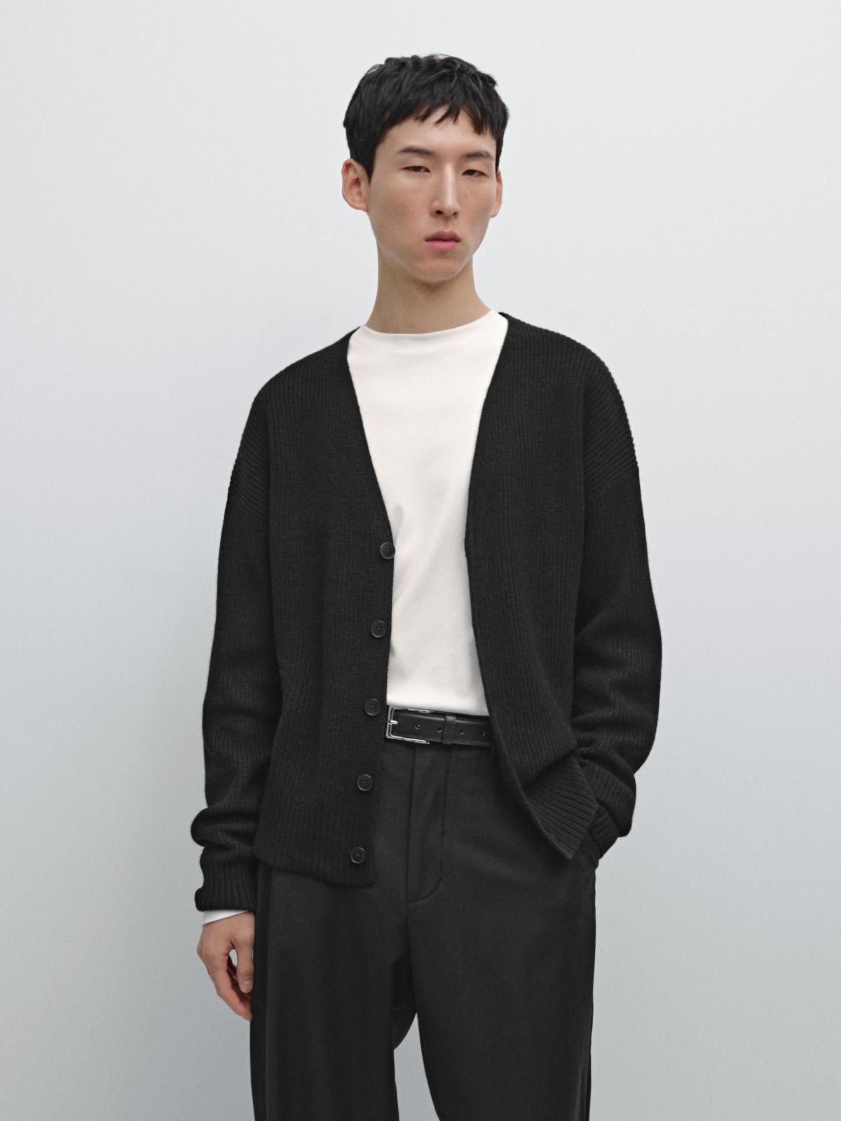 마시모두띠 미니멀 울블렌드 브이넥 니트 가디건 0971/700 BLACK - 상세 이미지 3