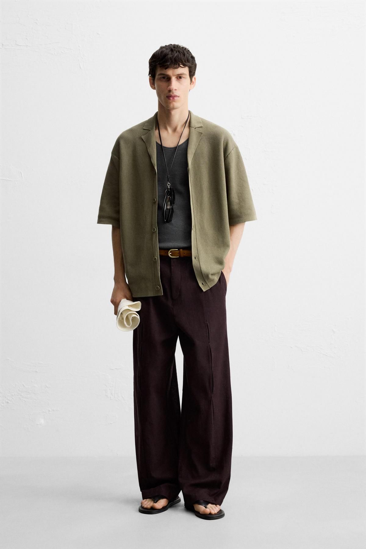 자라 텍스처 릴렉스핏 니트 반팔 셔츠 5536/306 KHAKI - 상세 이미지 2