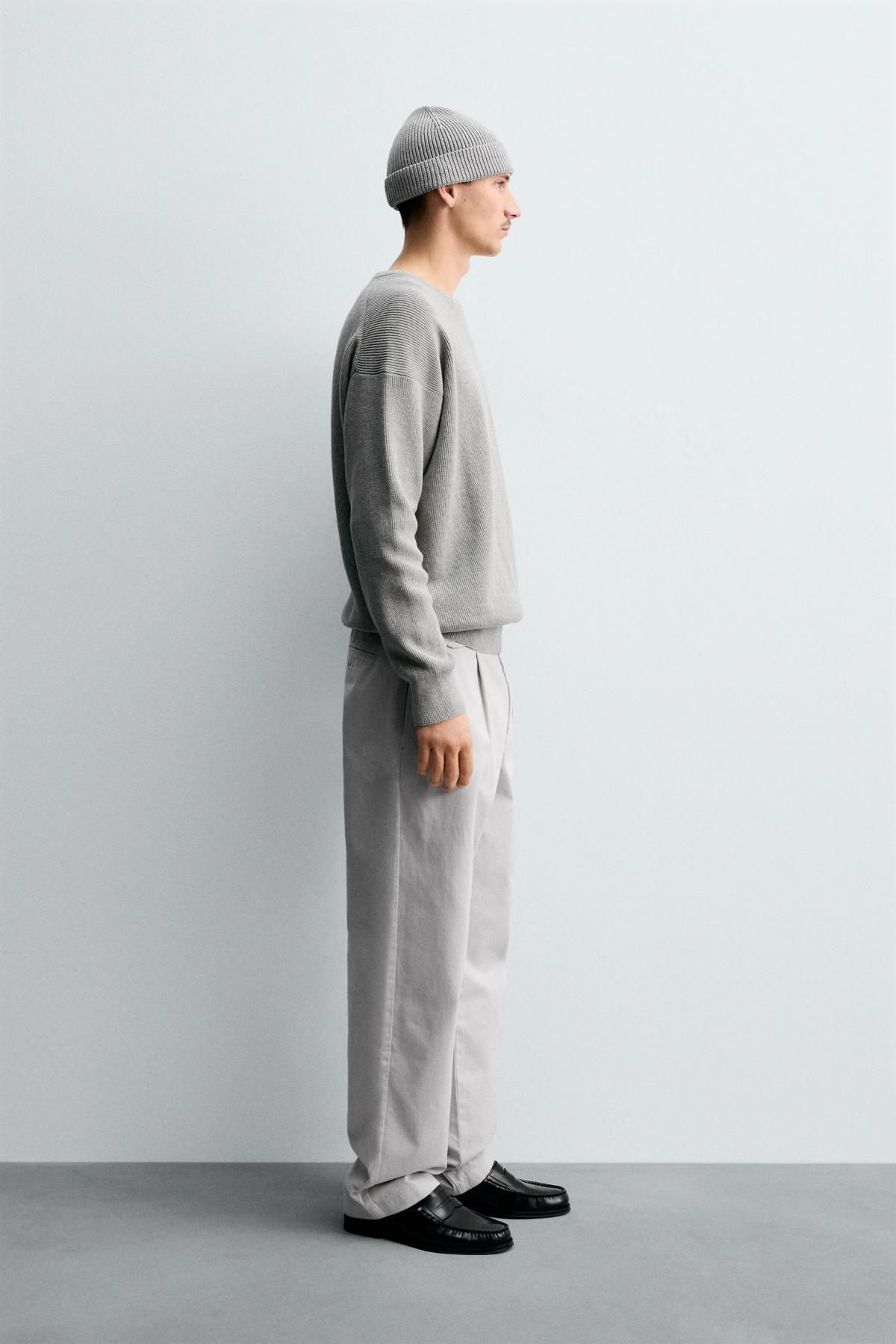 자라 텍스처 컴팩트 울 블렌드 라운드 니트 스웨터 2632/303 GREY MARL - 상세 이미지 5