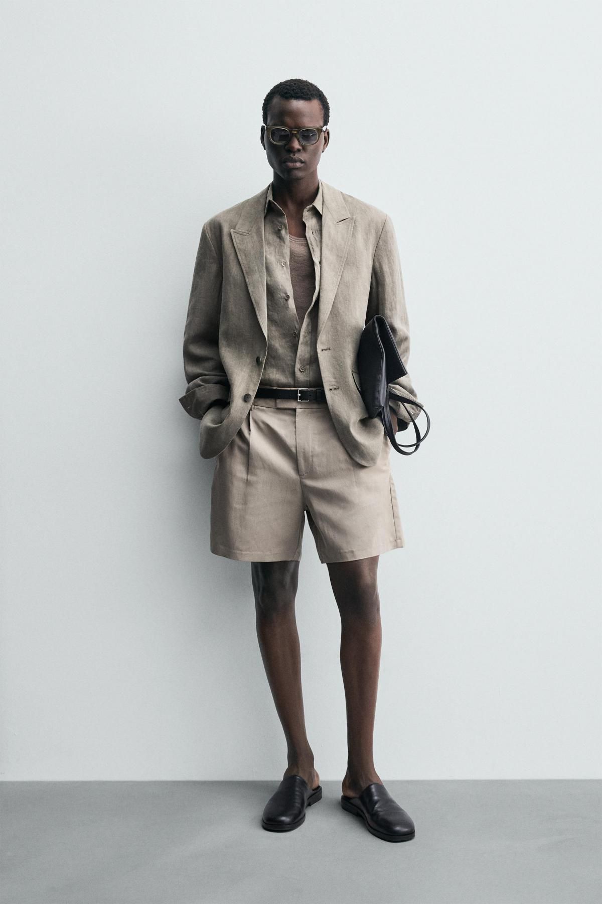 자라 릴랙스핏 테크니컬 플리츠 버뮤다 반바지 6861/398 MINK - 상세 이미지 2