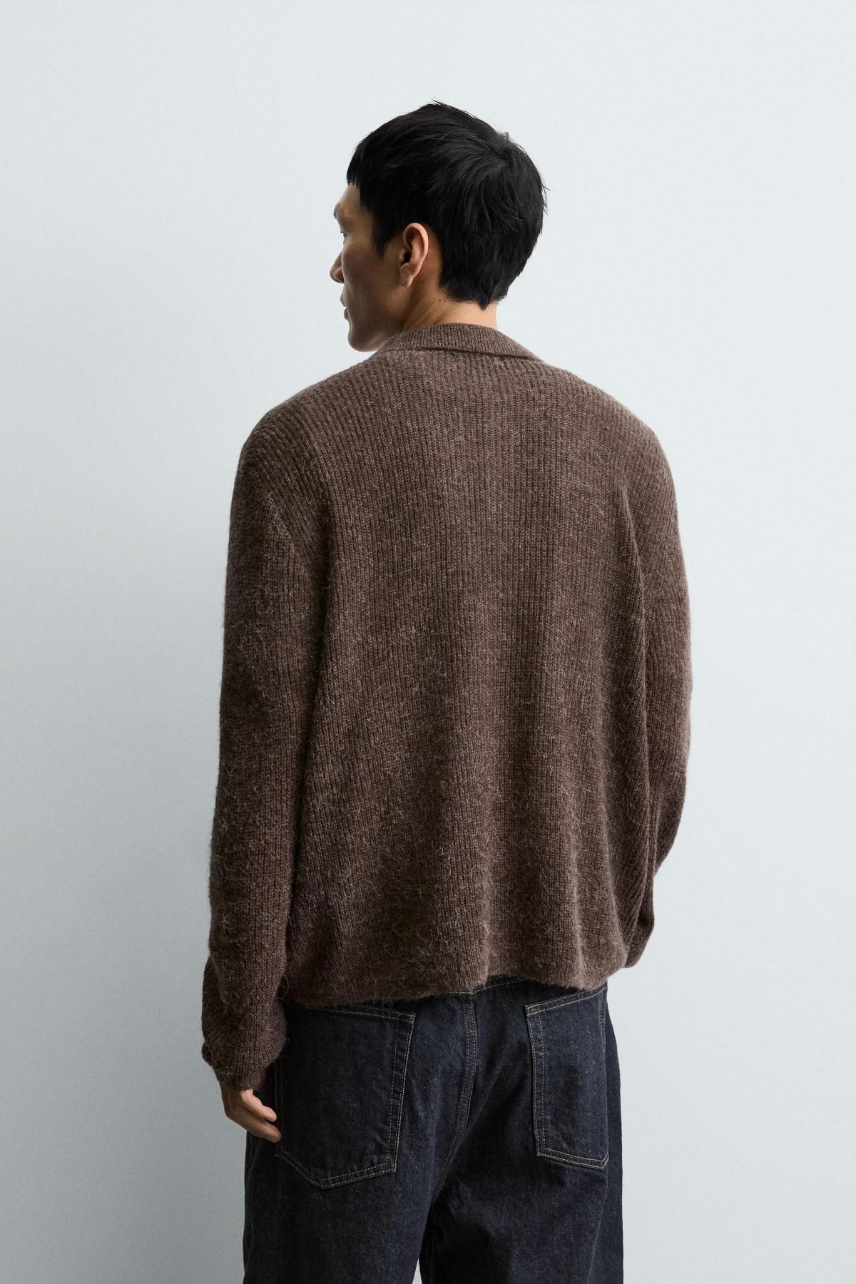 자라 텍스처 브라운 니트 긴팔 폴로 셔츠 2142/316 BROWN - 상세 이미지 4