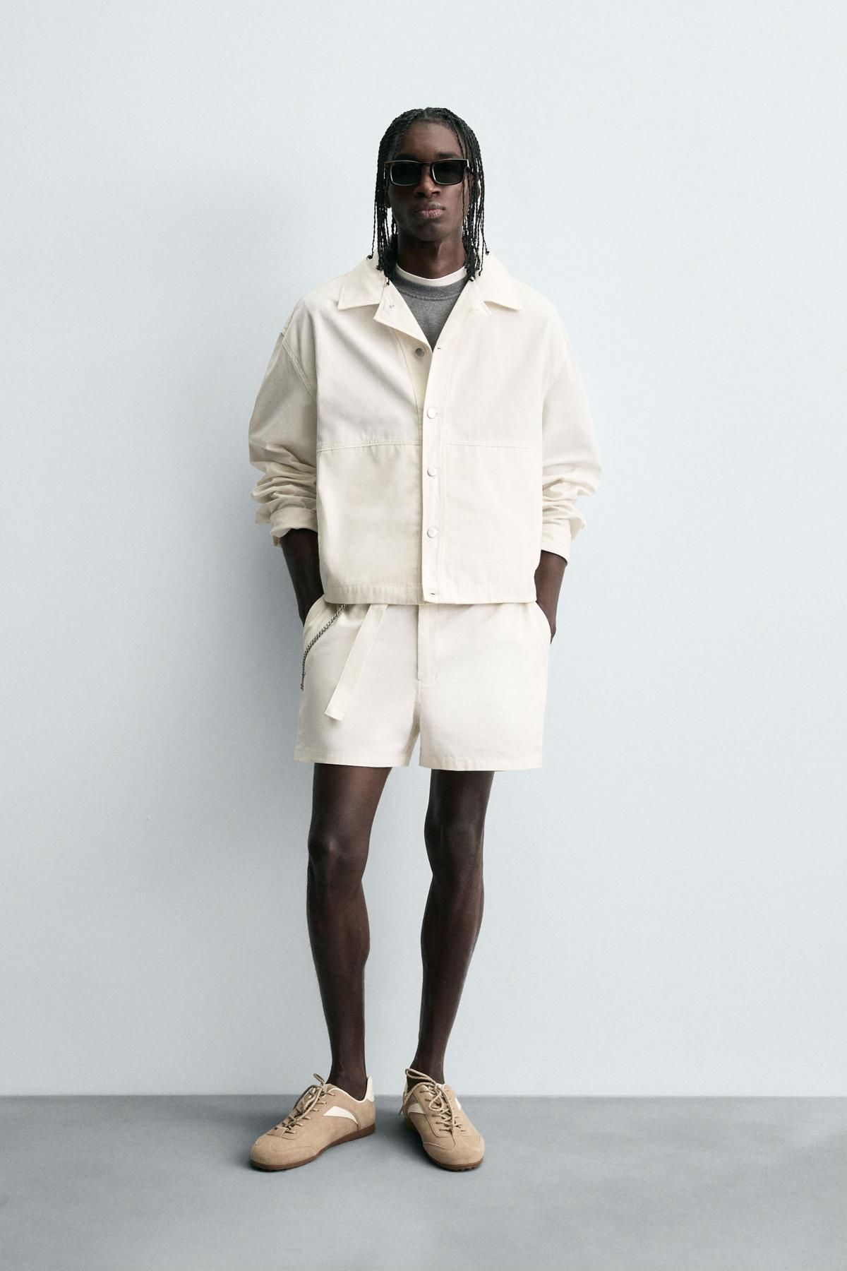 자라 코튼 캔버스 텍스처 벨트 반바지 4391/702 OYSTER-WHITE - 상세 이미지 2
