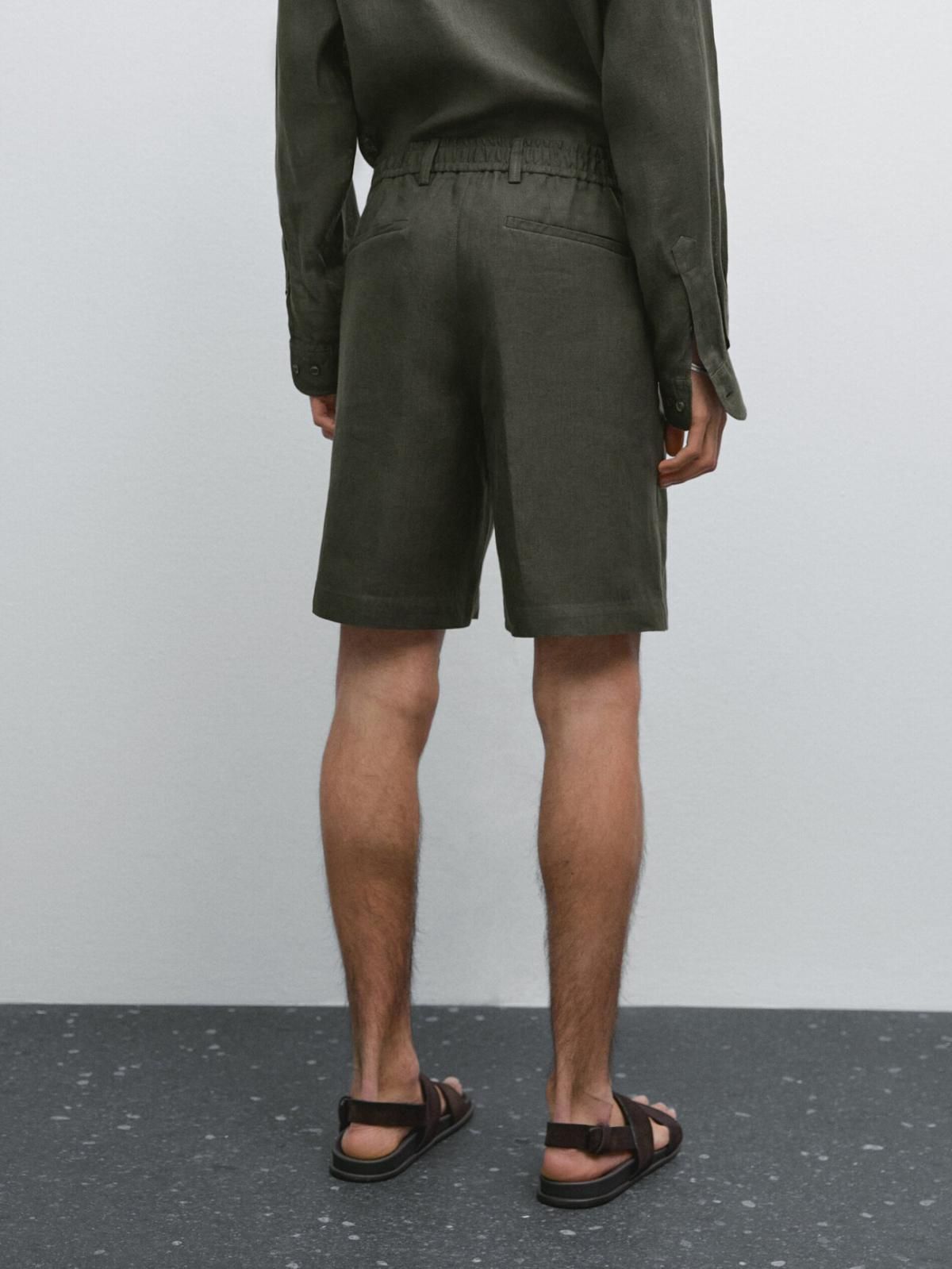 마시모두띠 세미 조거핏 리넨 버뮤다 쇼츠 2907/006 DARK GREEN - 상세 이미지 5