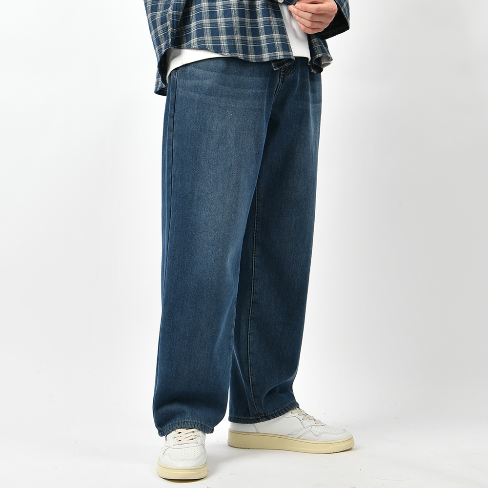 남자 기모 청바지 겨울 세미 와이드 본딩 블랙진 연청 진청 빅사이즈 데님 팬츠 이미지 4