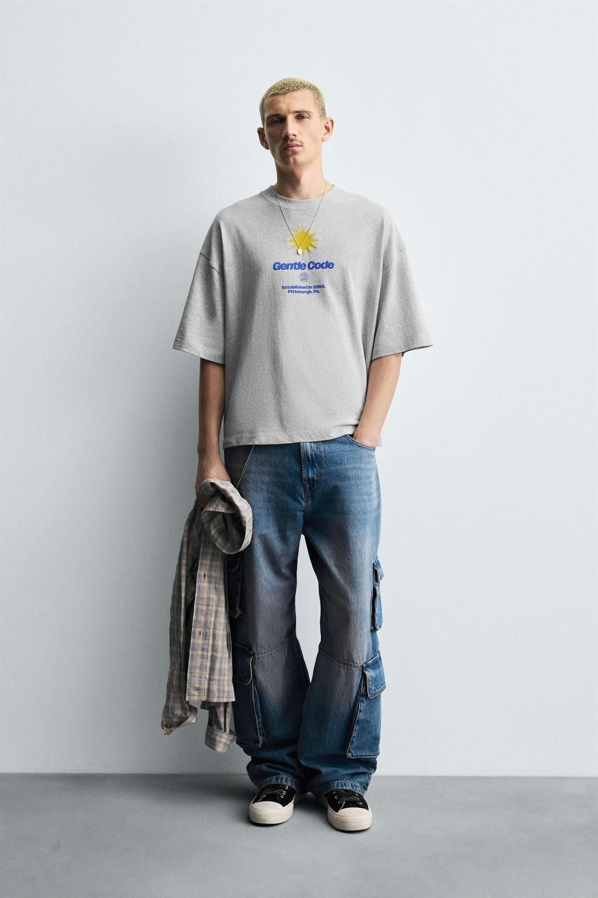 자라 프린트 오버핏 라운드 반팔 티셔츠 6224/387 GREY MARL - 상세 이미지 2