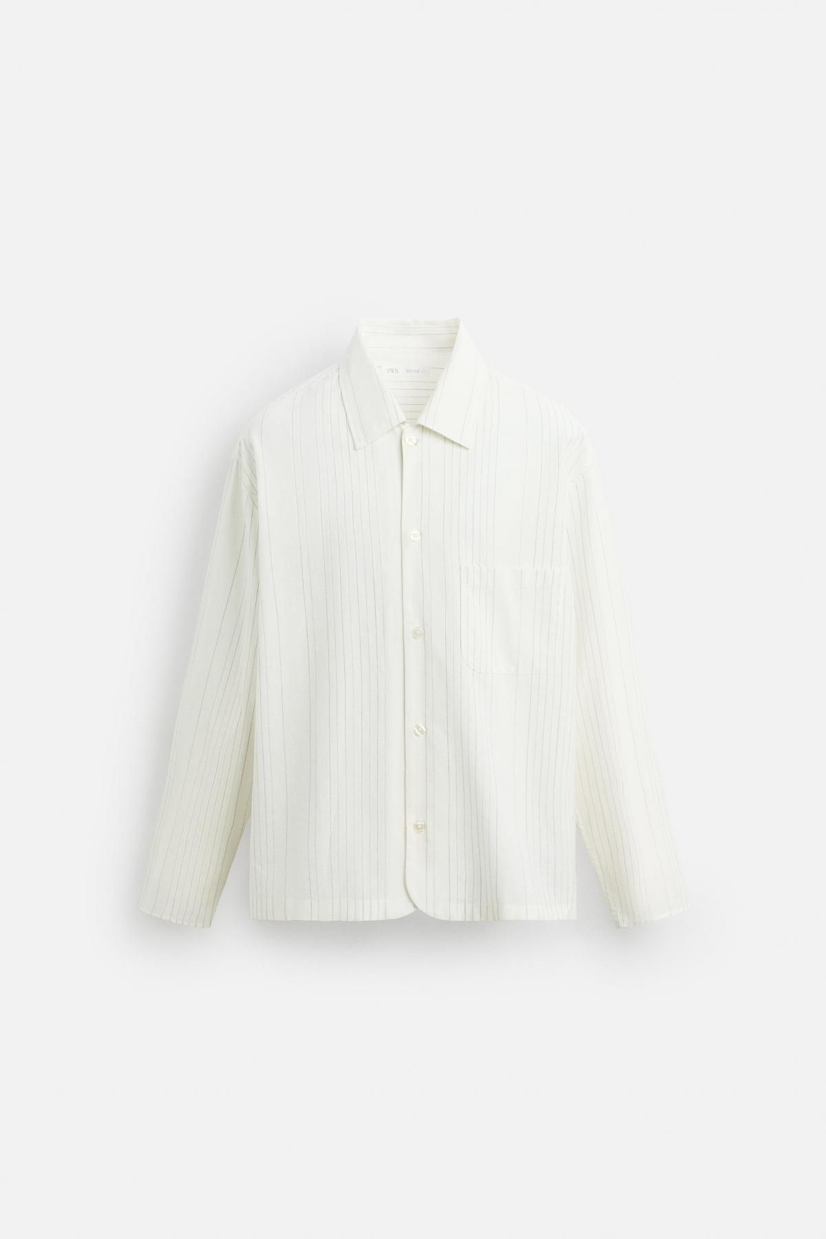 자라 코튼 리넨 스트라이프 텍스처 긴팔 셔츠 1450/303 WHITE - 메인 이미지