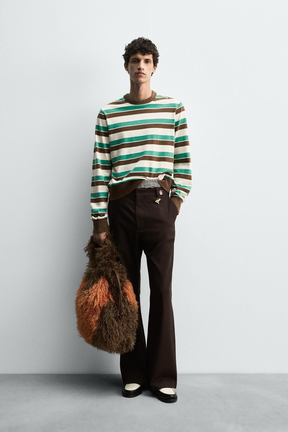 자라 스트라이프 코튼 긴팔 티셔츠 X 해리 램버트 디즈니 1887/302 BROWN / GREEN - 상세 이미지 2