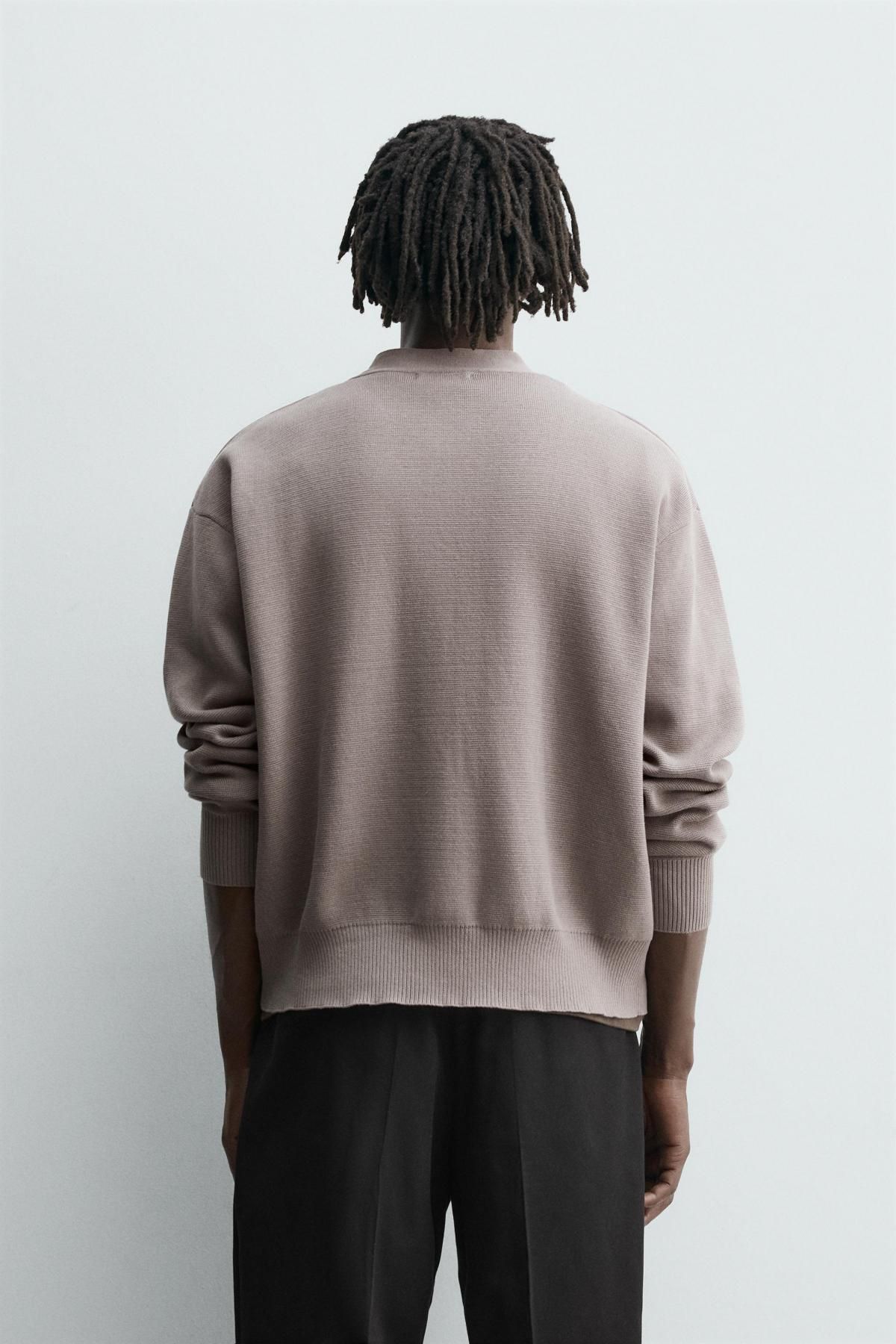 자라 미니멀 브이넥 텍스처 코튼 가디건 4216/300 TAUPE GREY - 상세 이미지 4