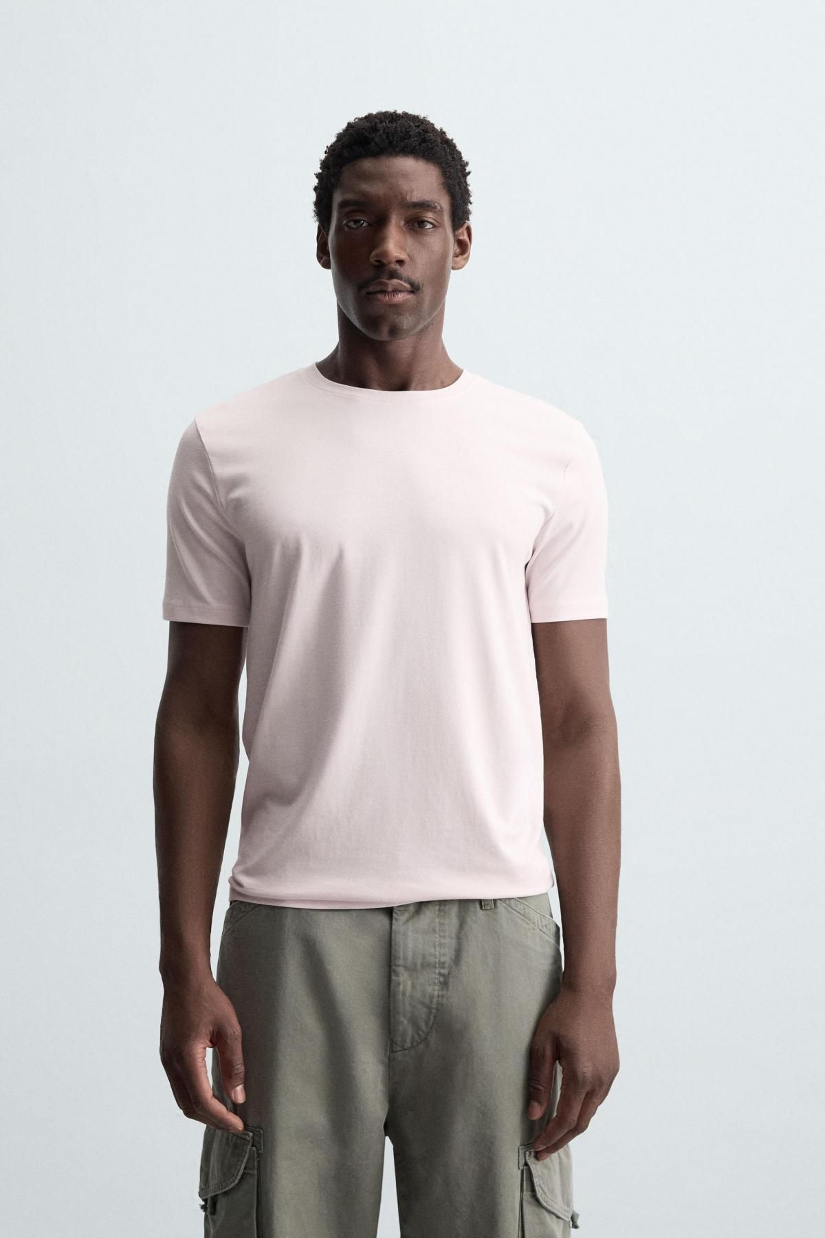 자라 라이트핑크 슬림핏 베이직 반팔 티셔츠 5584/401 LIGHT PINK - 상세 이미지 3