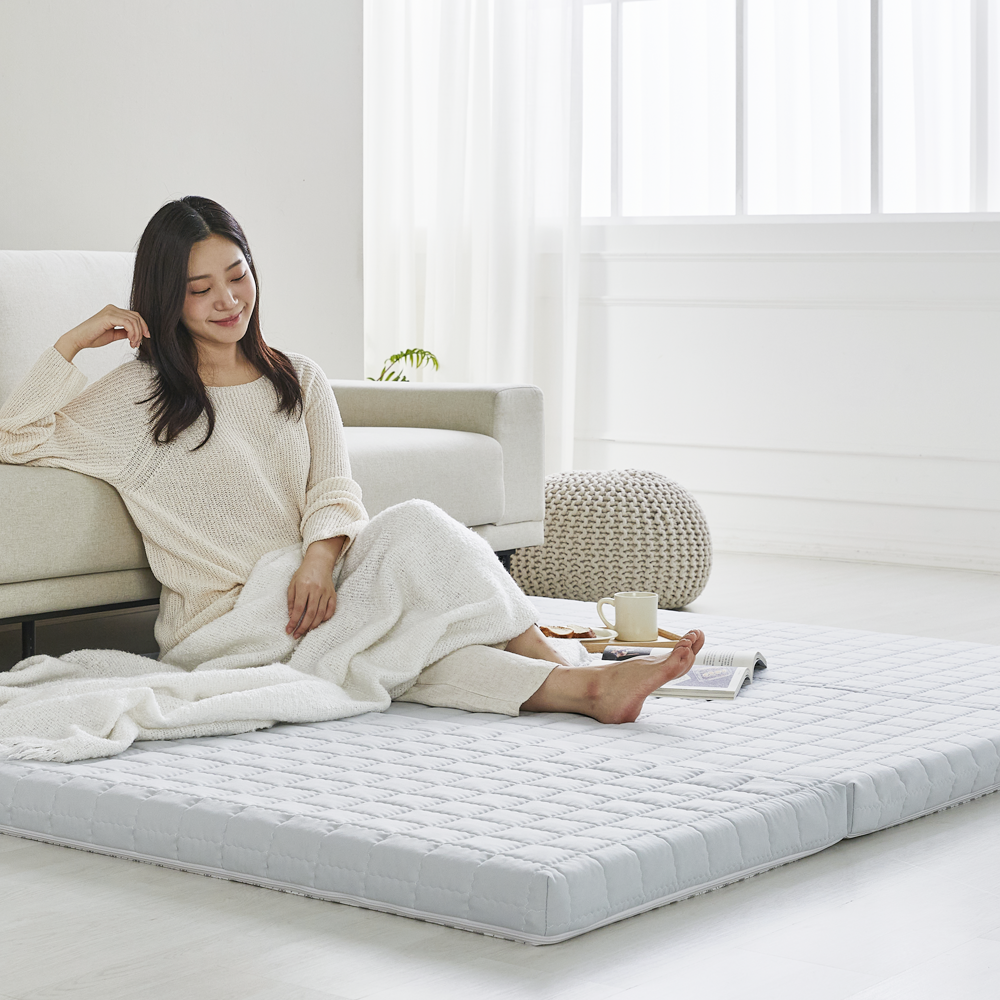 느루잠 3단 매트리스 7cm 허리가 편안한 바닥 토퍼 매트 세이지민트 퀸 Q
