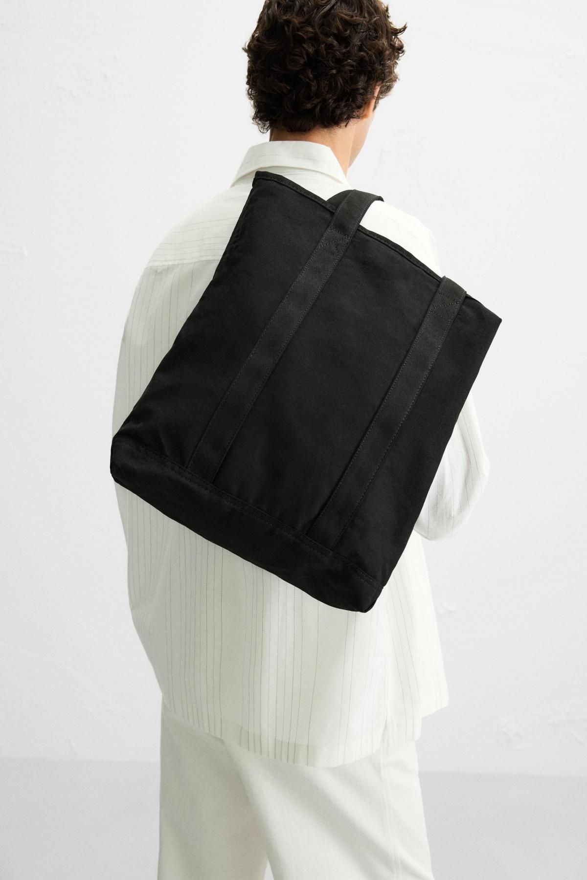 자라 베이직 블랙 코튼 토트백 3340/620 BLACK - 상세 이미지 2