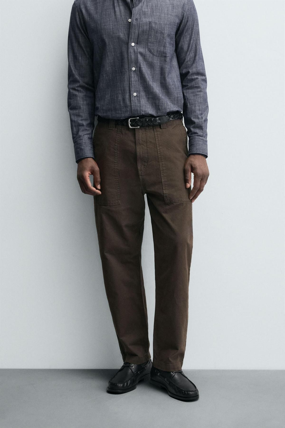 자라 워시드 코튼 스트레이트핏 팬츠 7147/435 BROWN - 메인 이미지
