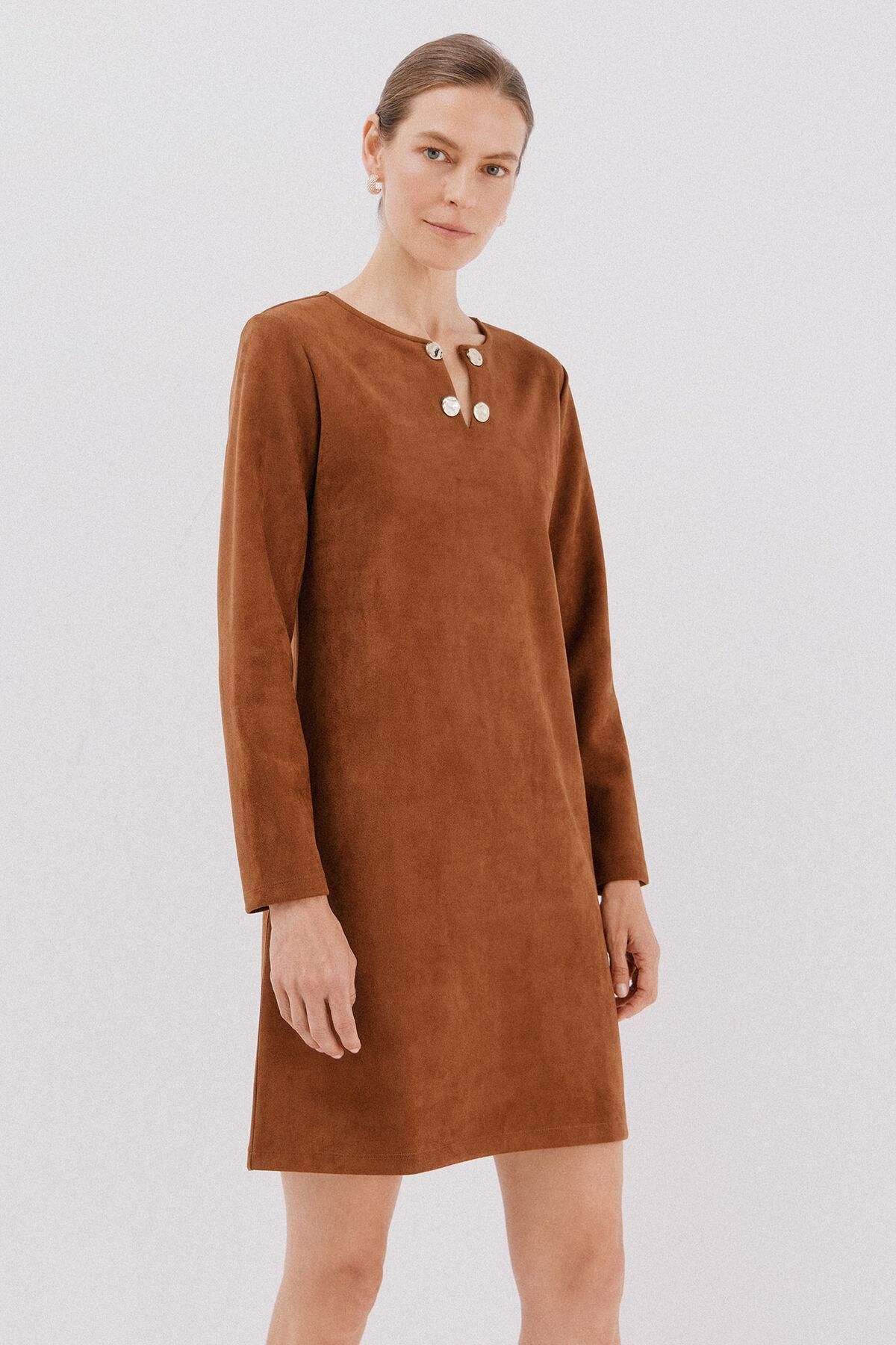 꼬르떼피엘 브라운 버튼 스웨이드 미니 원피스 5202684 MARRON OSCURO - 상품 이미지