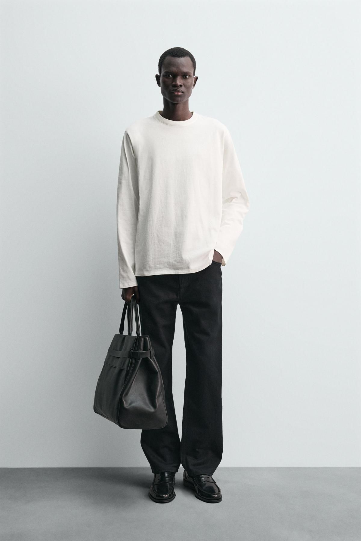 자라 컴팩트 코튼 미니멀 긴팔 티셔츠 4161/304 OYSTER-WHITE - 상세 이미지 2