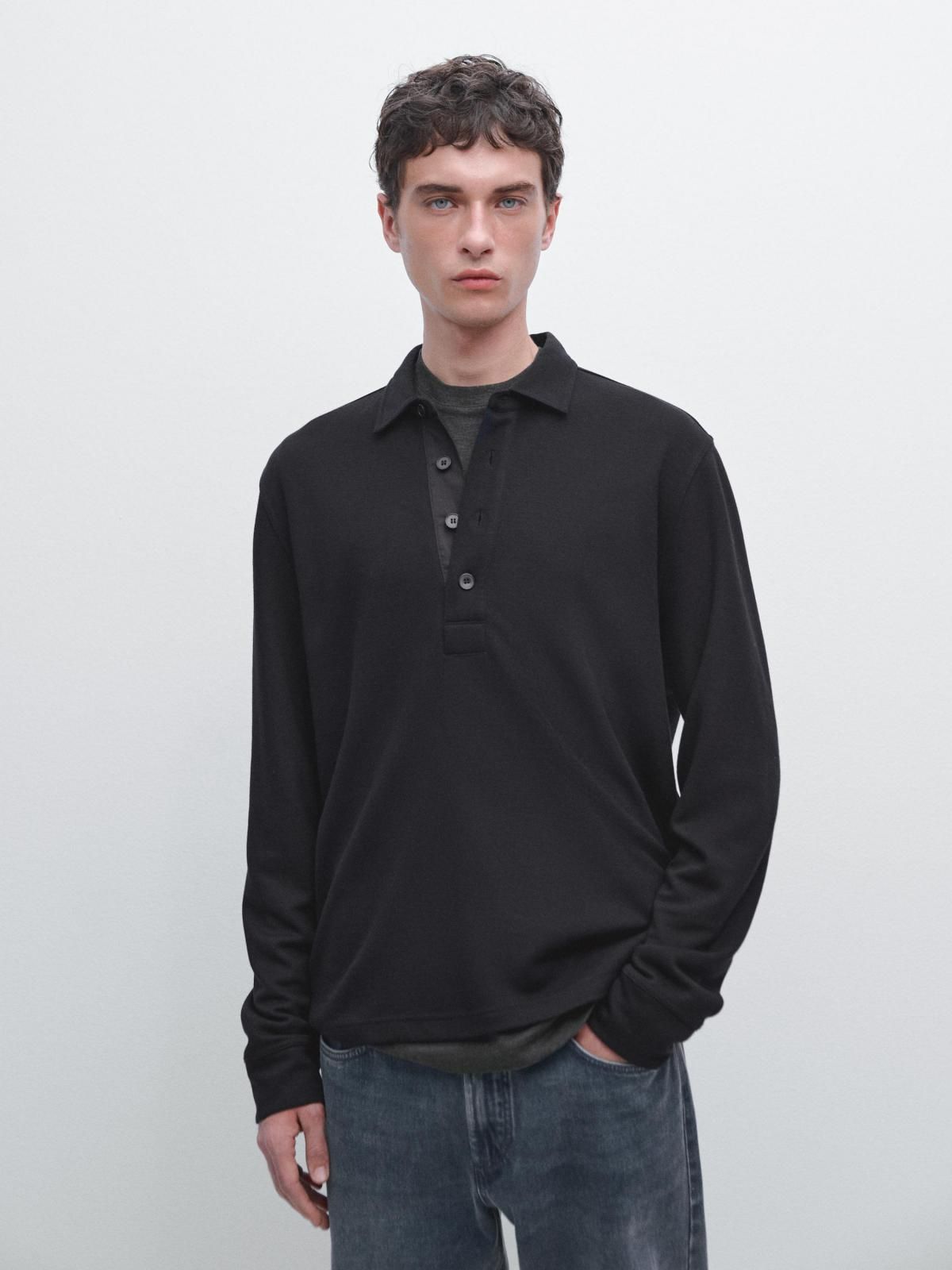 마시모두띠 테크니컬 텍스처 긴팔 폴로셔츠 남성 0574/156 NAVY BLUE - 상세 이미지 3