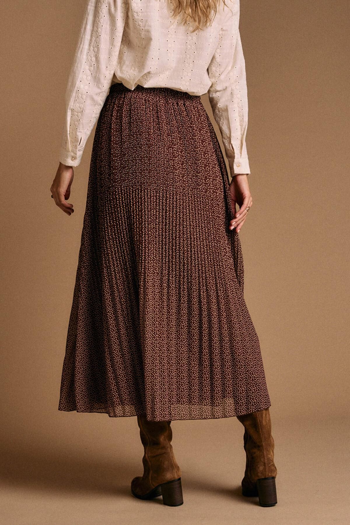 폴린에무아 플리츠 롱 스커트 초콜릿 브라운 패턴 5722739 MARRON OSCURO - 상세 이미지 2