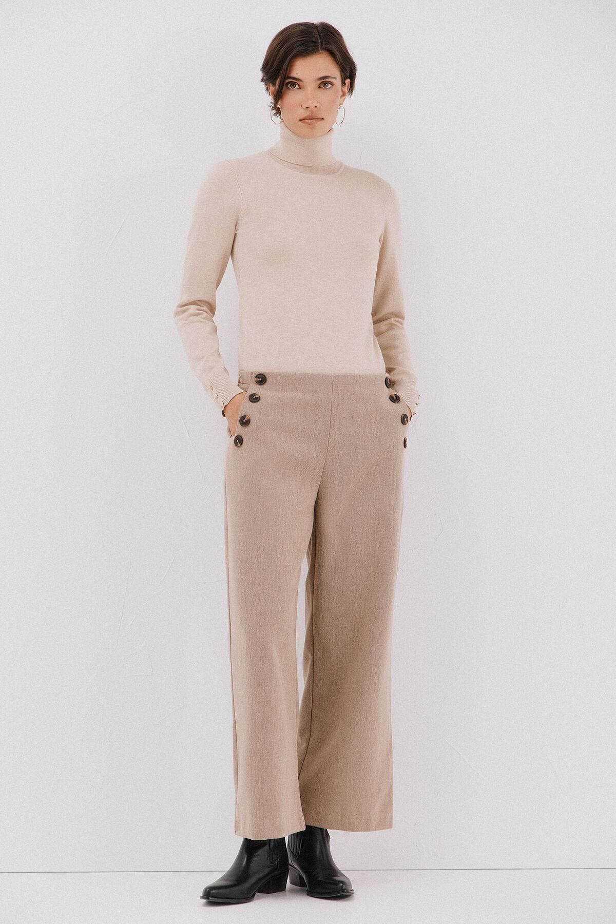 꼬르떼피엘 골드버튼 크롭 와이드 팬츠 8722336 ESTAMPADO BEIGE - 상세 이미지 4