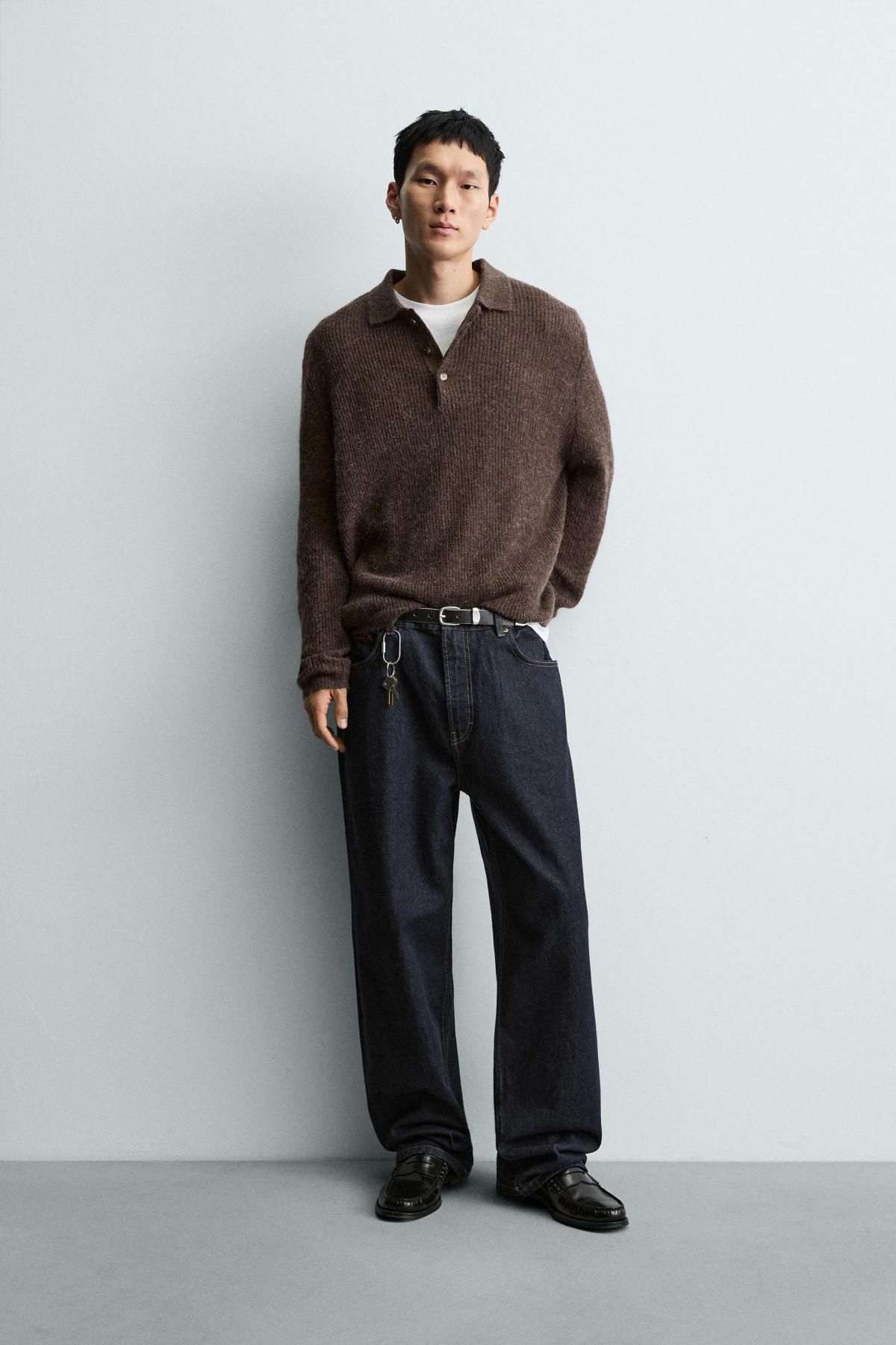 자라 텍스처 브라운 니트 긴팔 폴로 셔츠 2142/316 BROWN - 상세 이미지 2