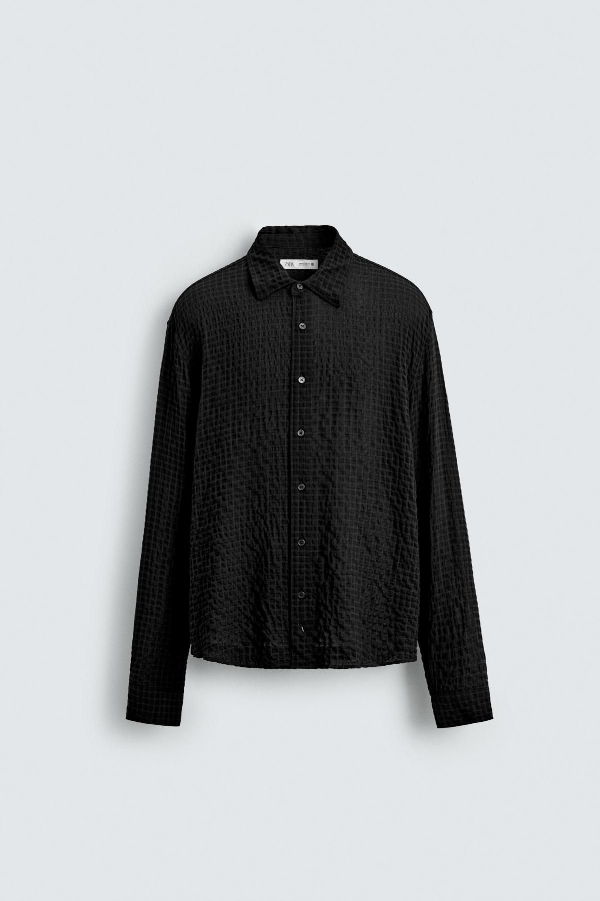 자라 텍스처 체크 테크니컬 긴팔 셔츠 7545/105 BLACK - 메인 이미지