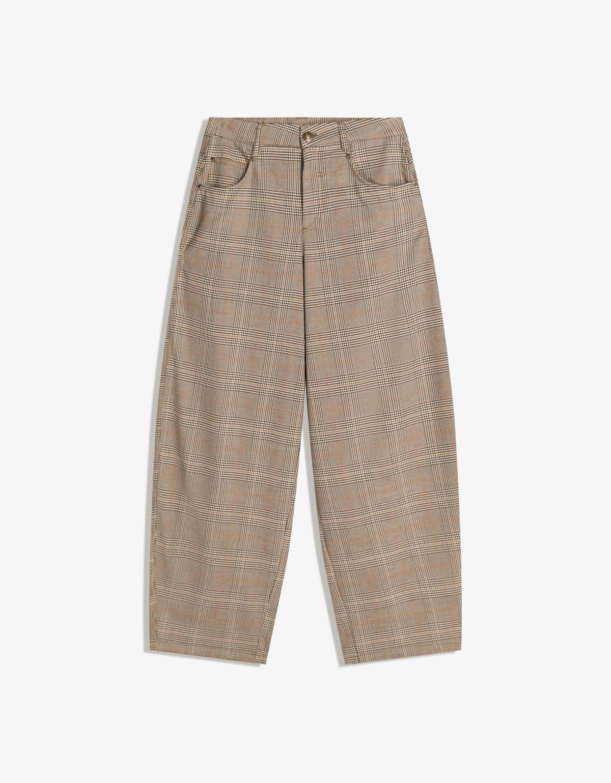 버쉬카 체크 와이드 배럴 레그 팬츠 5154/741 BROWN - 상세 이미지 2