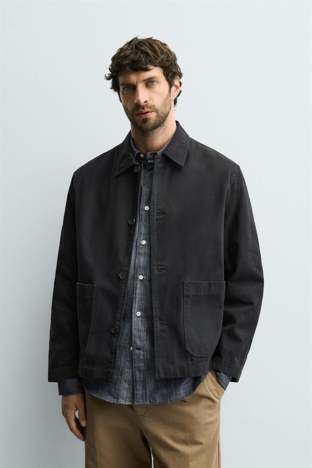 자라 미니멀 코튼 트윌 테크니컬 테일러드 재킷 0794/134 ANTHRACITE GREY - 상세 이미지 3