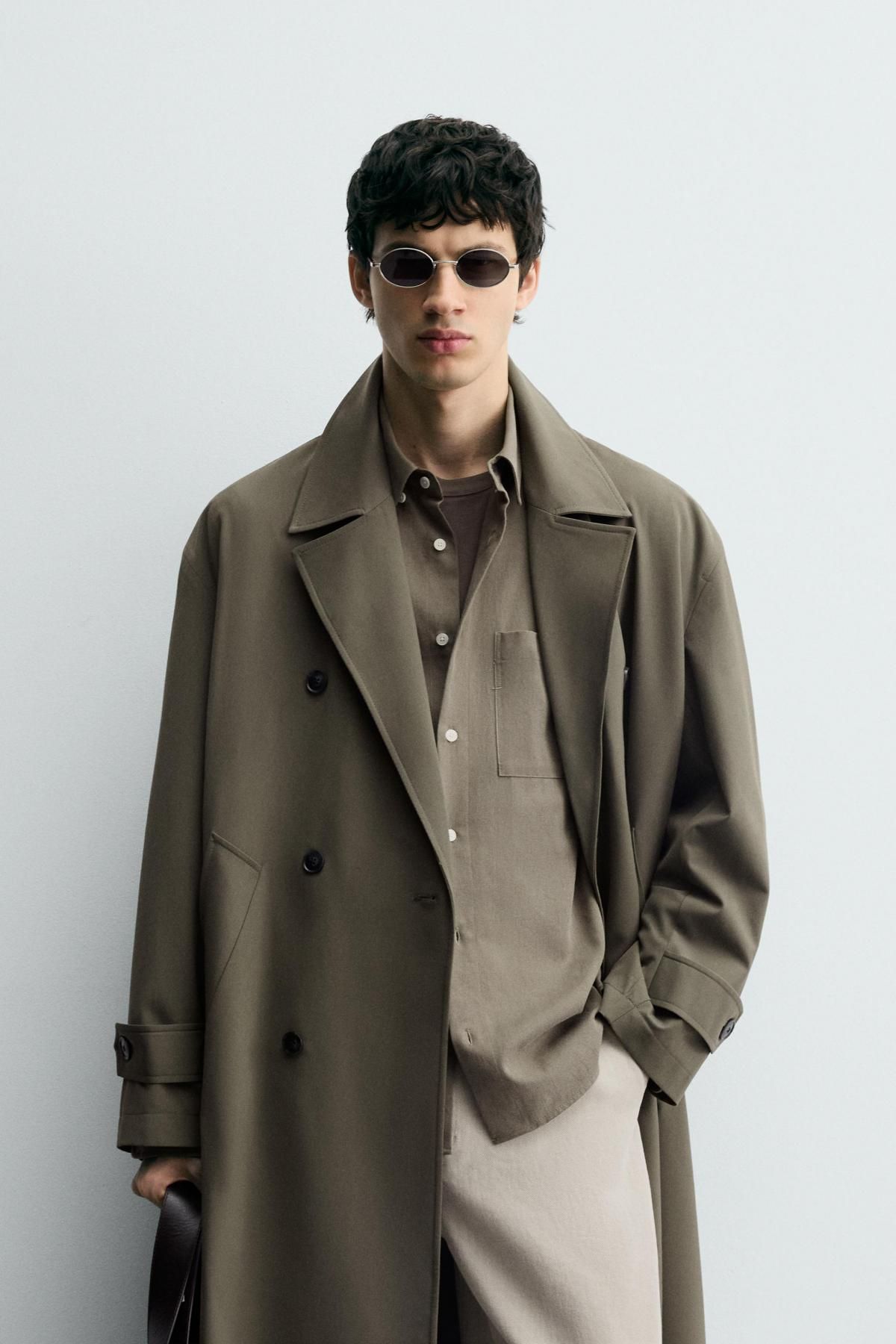 자라 카키 오버사이즈 더블브레스트 트렌치코트 6861/495 TAUPE GREY - 상세 이미지 3