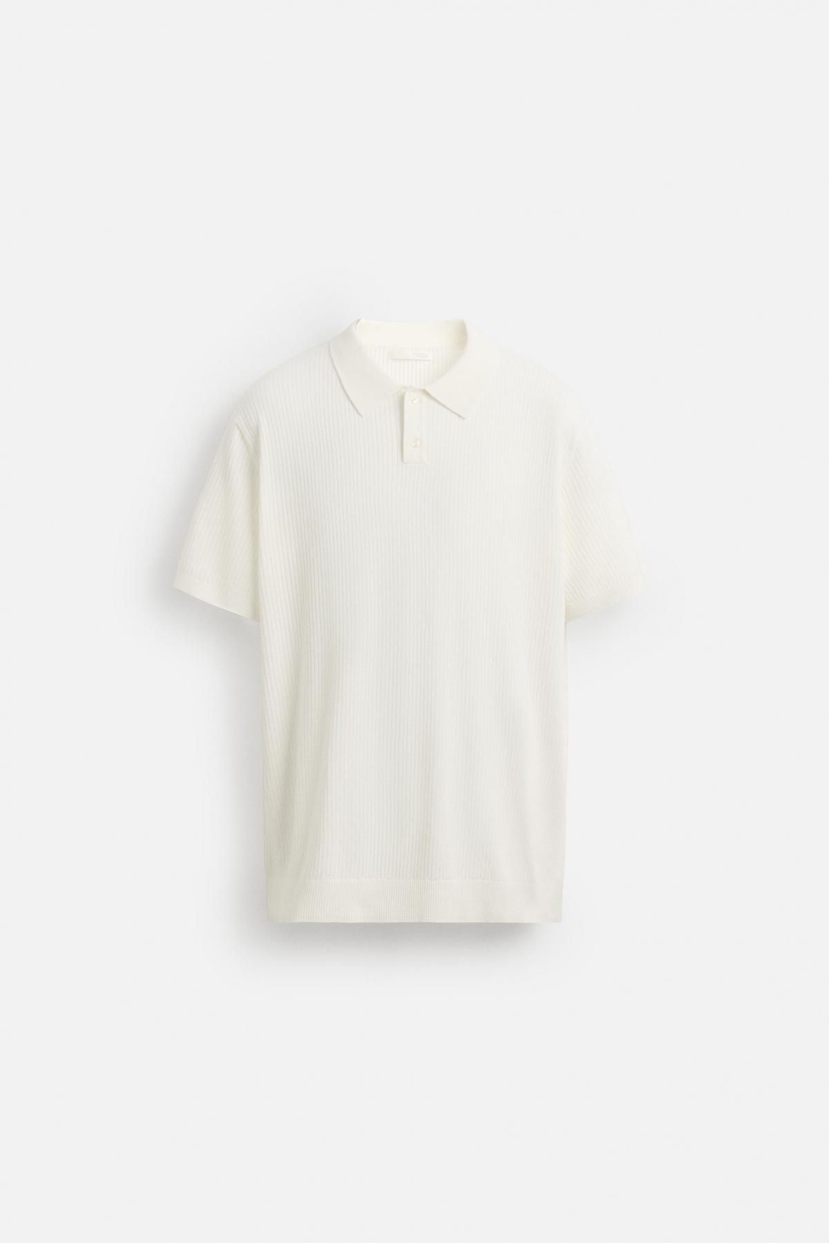 자라 미니멀 코튼 골지 니트 반팔 폴로셔츠 2142/420 OYSTER-WHITE - 상품 이미지