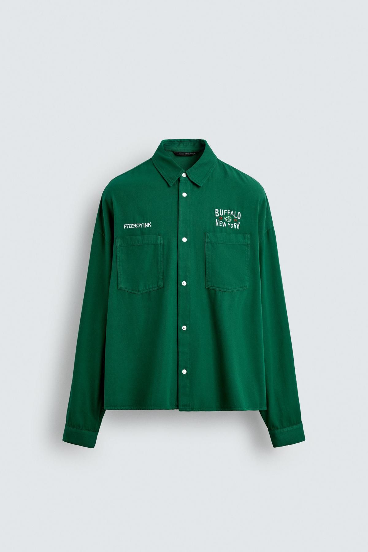 자라 테크니컬 코튼 배색 자수 긴팔 셔츠 7446/314 GREEN - 메인 이미지